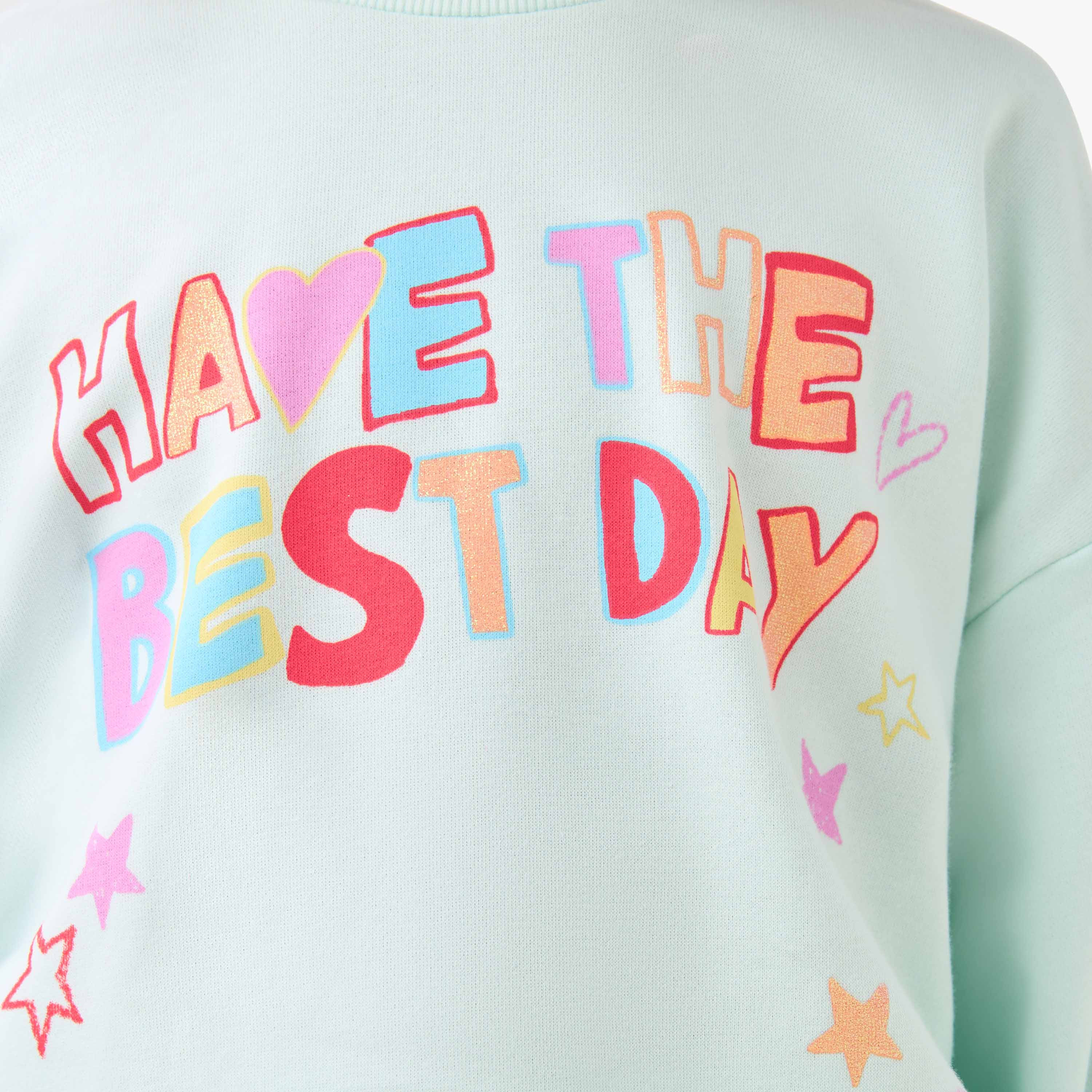 Juniors Girls Crew Neck Sweatshirt with Slogan Print - Cotton - Long Sleeves-girls-clothing-sweatshirts-image-5