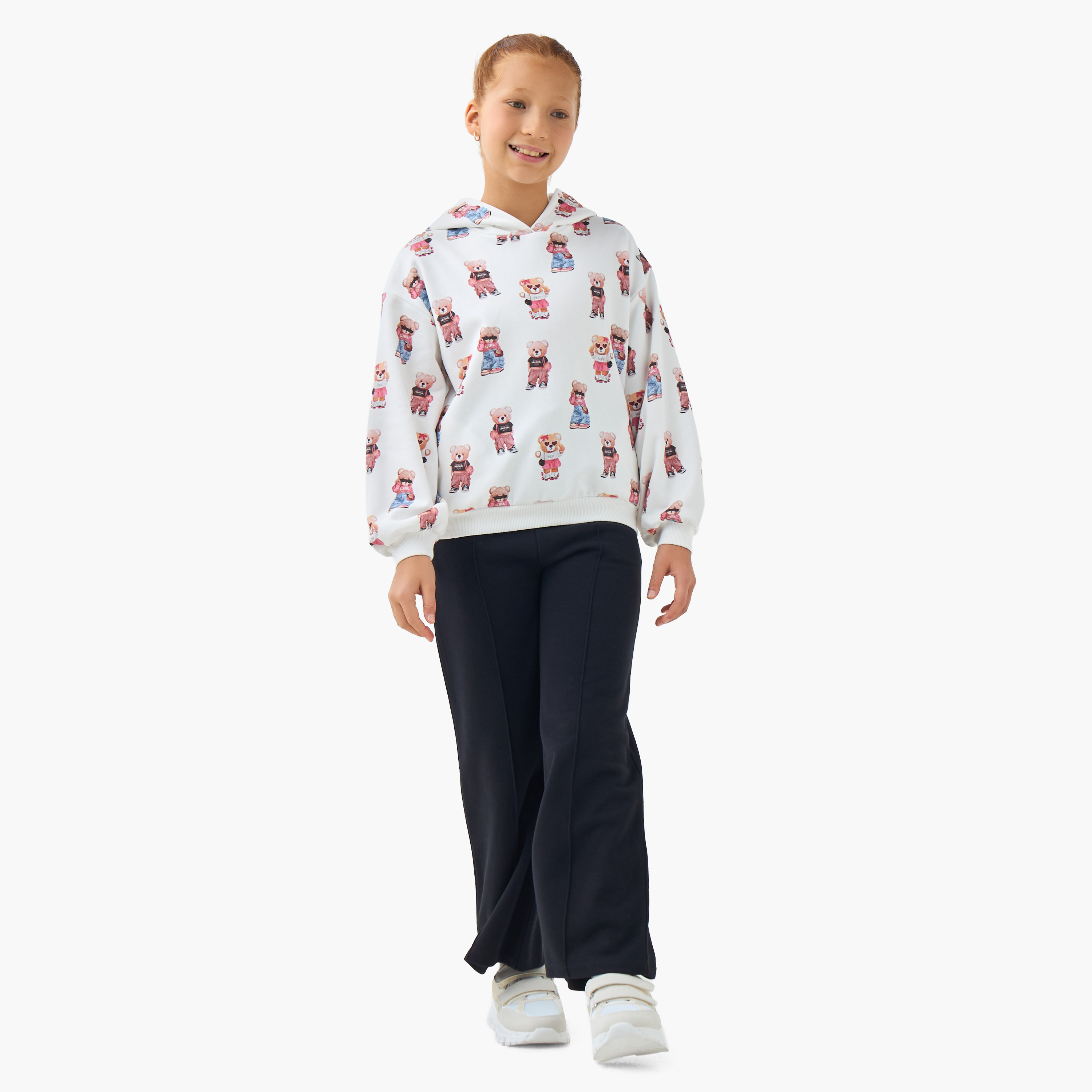 Juniors Girls Hooded Sweatshirt with Teddy Bear Print - Cotton - Long Sleeves-girls-clothing-sweatshirts-image-2