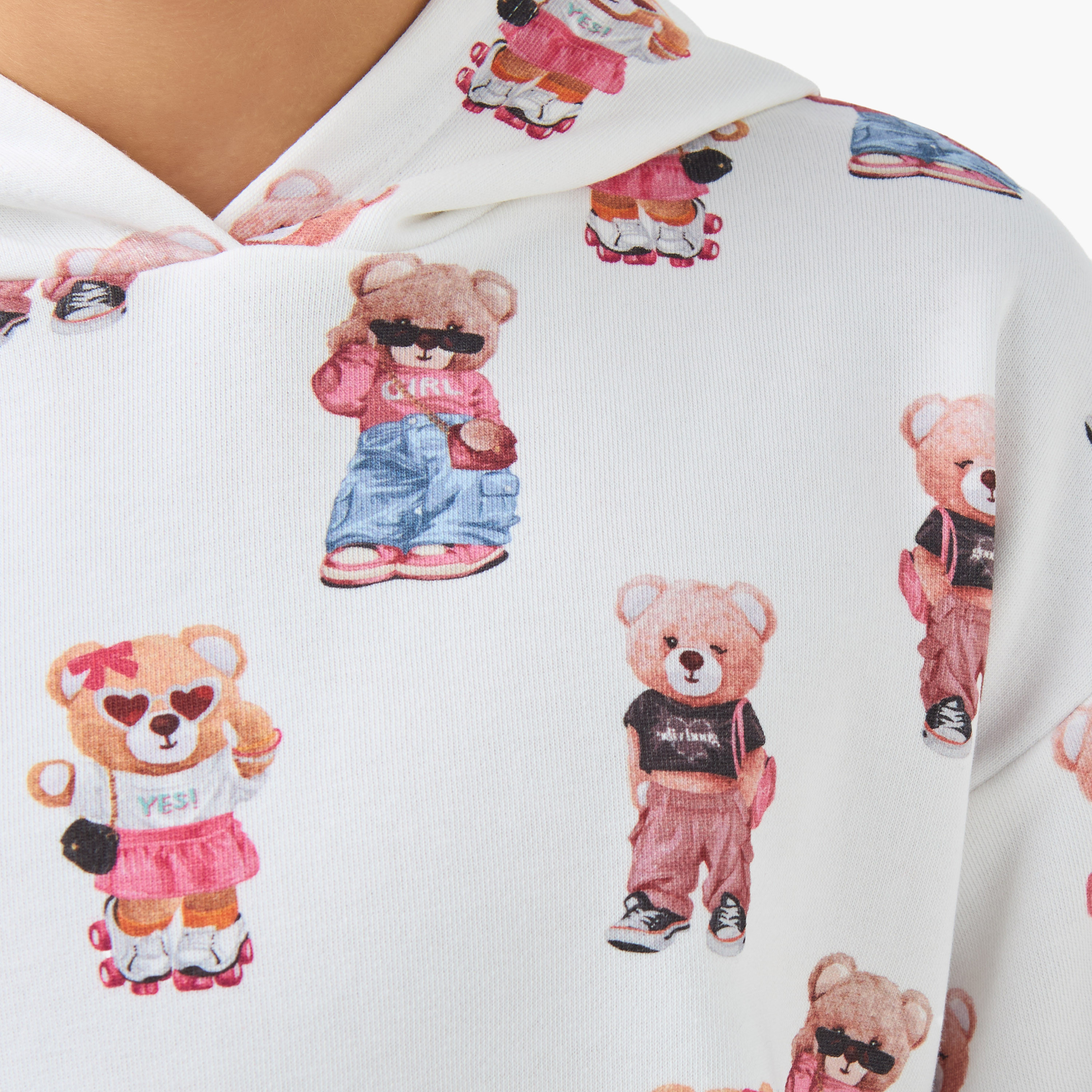 Juniors Girls Hooded Sweatshirt with Teddy Bear Print - Cotton - Long Sleeves-girls-clothing-sweatshirts-image-5