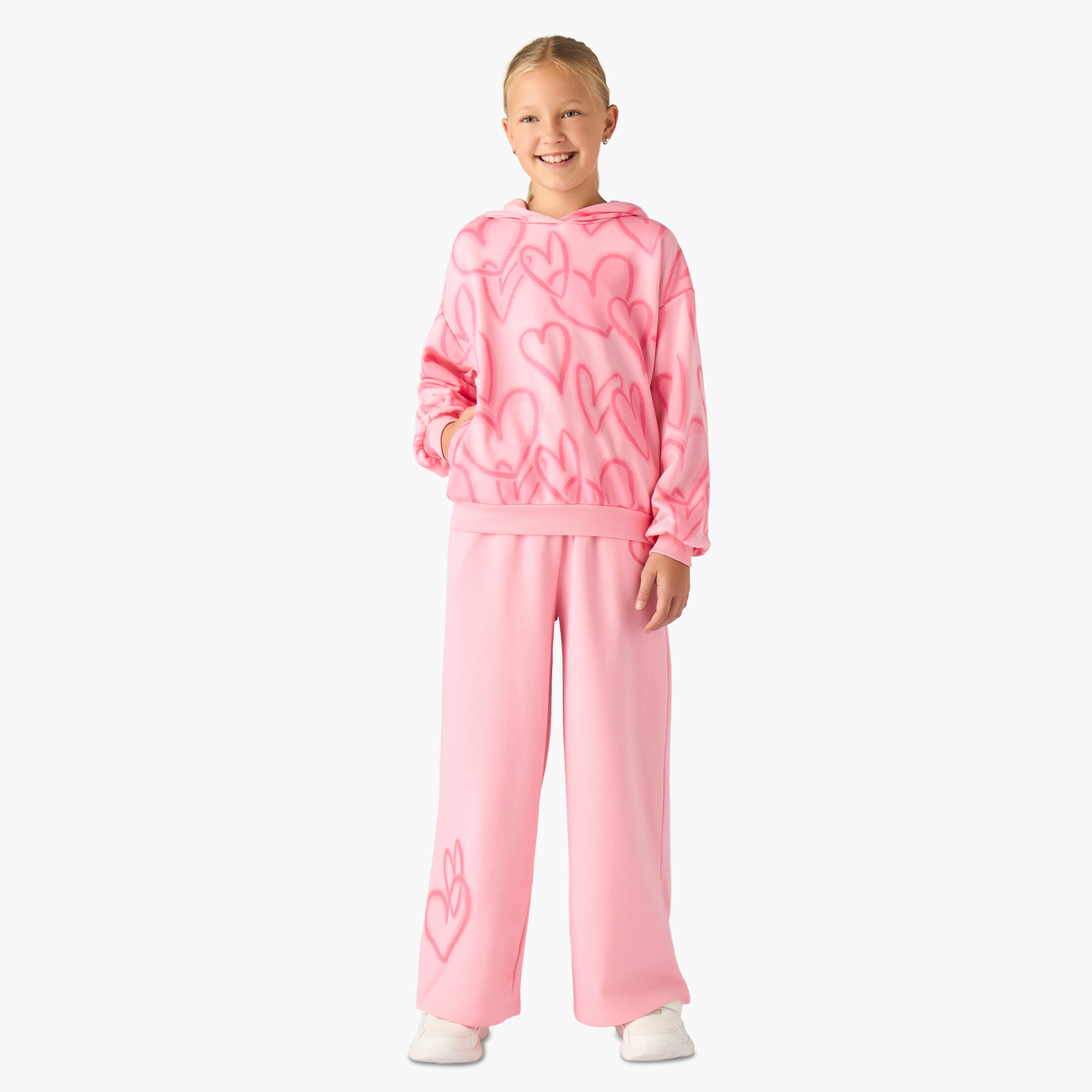 Juniors Girls Hooded Neck Sweatshirt with Heart Print - Cotton - Long Sleeves-girls-clothing-sweatshirts-image-2