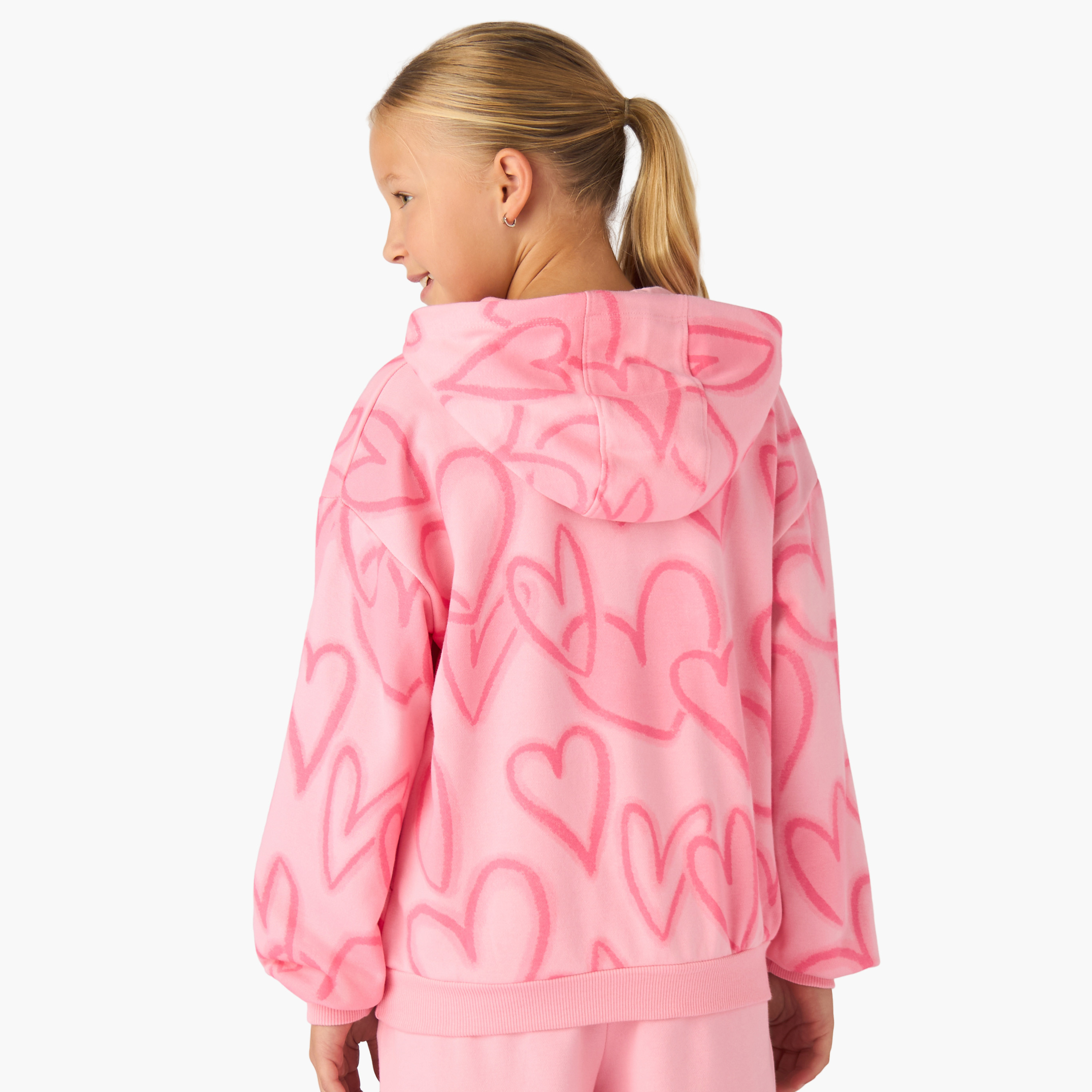 Juniors Girls Hooded Neck Sweatshirt with Heart Print - Cotton - Long Sleeves-girls-clothing-sweatshirts-image-3