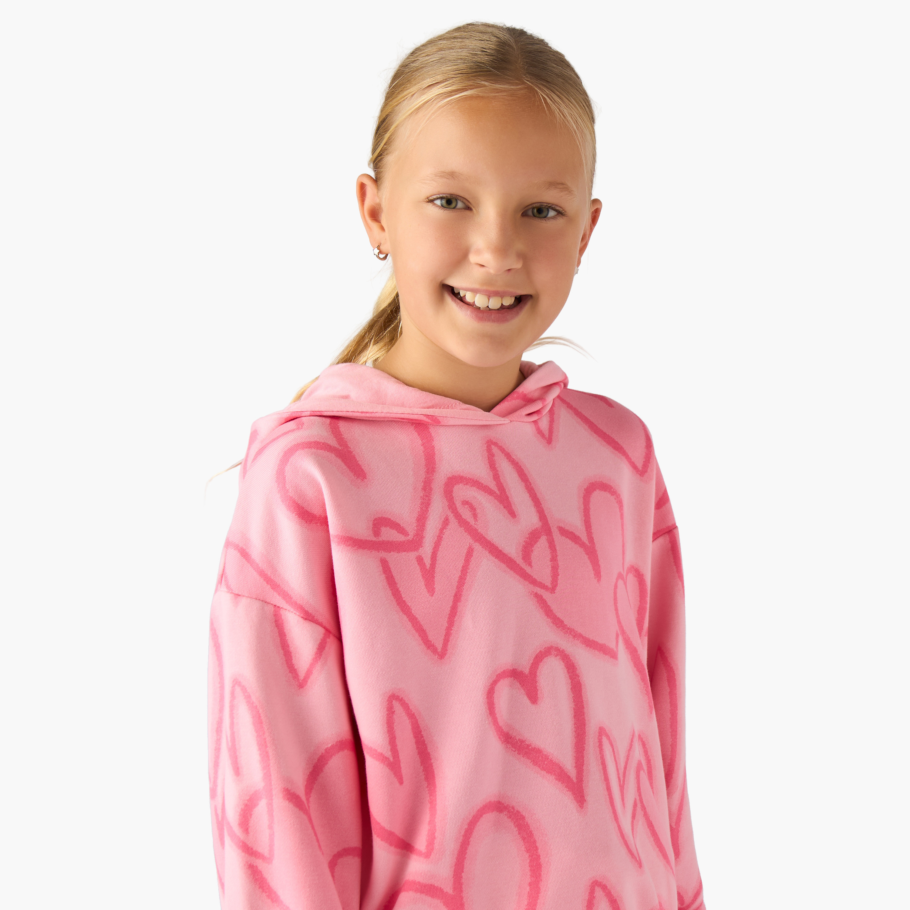 Juniors Girls Hooded Neck Sweatshirt with Heart Print - Cotton - Long Sleeves-girls-clothing-sweatshirts-image-4