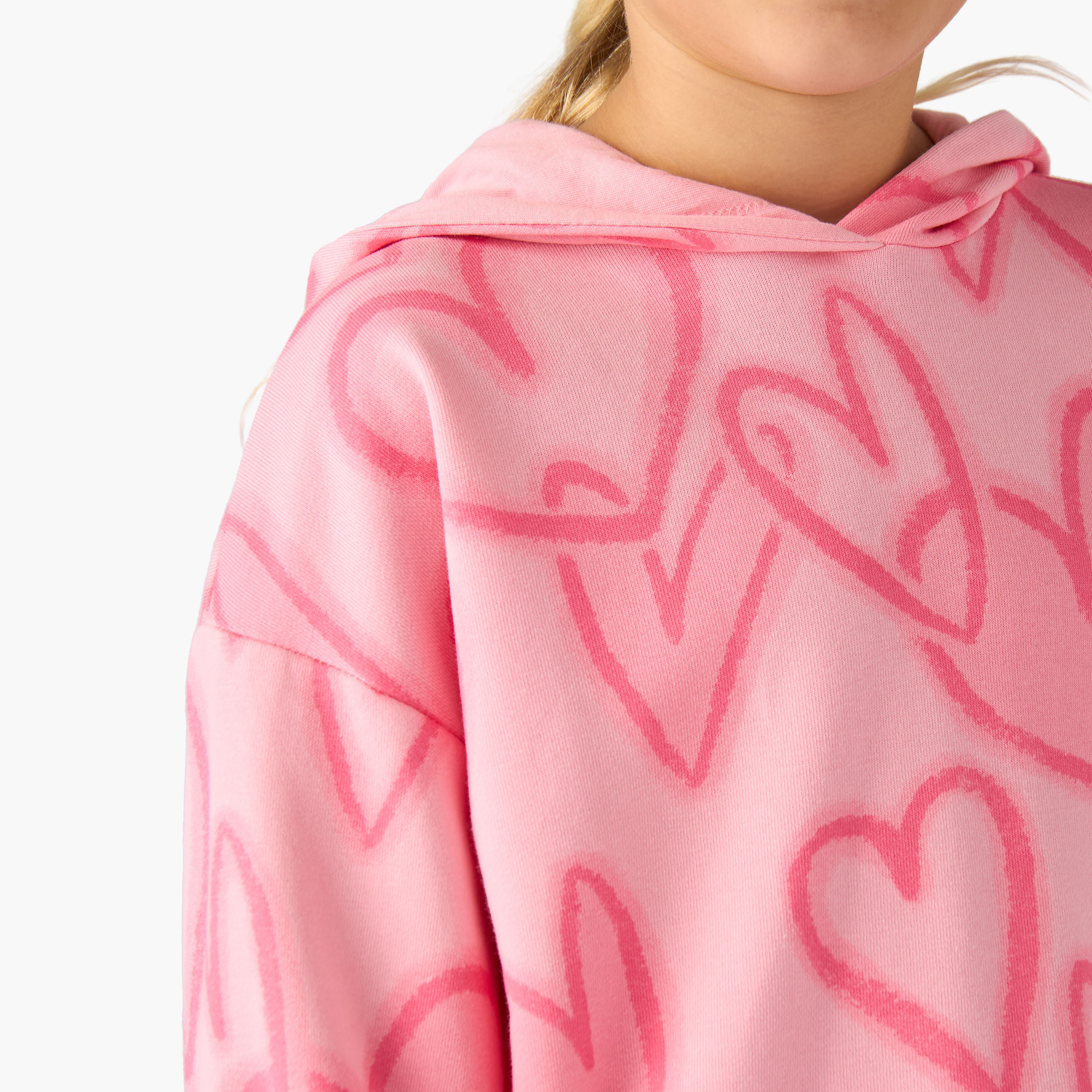 Juniors Girls Hooded Neck Sweatshirt with Heart Print - Cotton - Long Sleeves-girls-clothing-sweatshirts-image-5