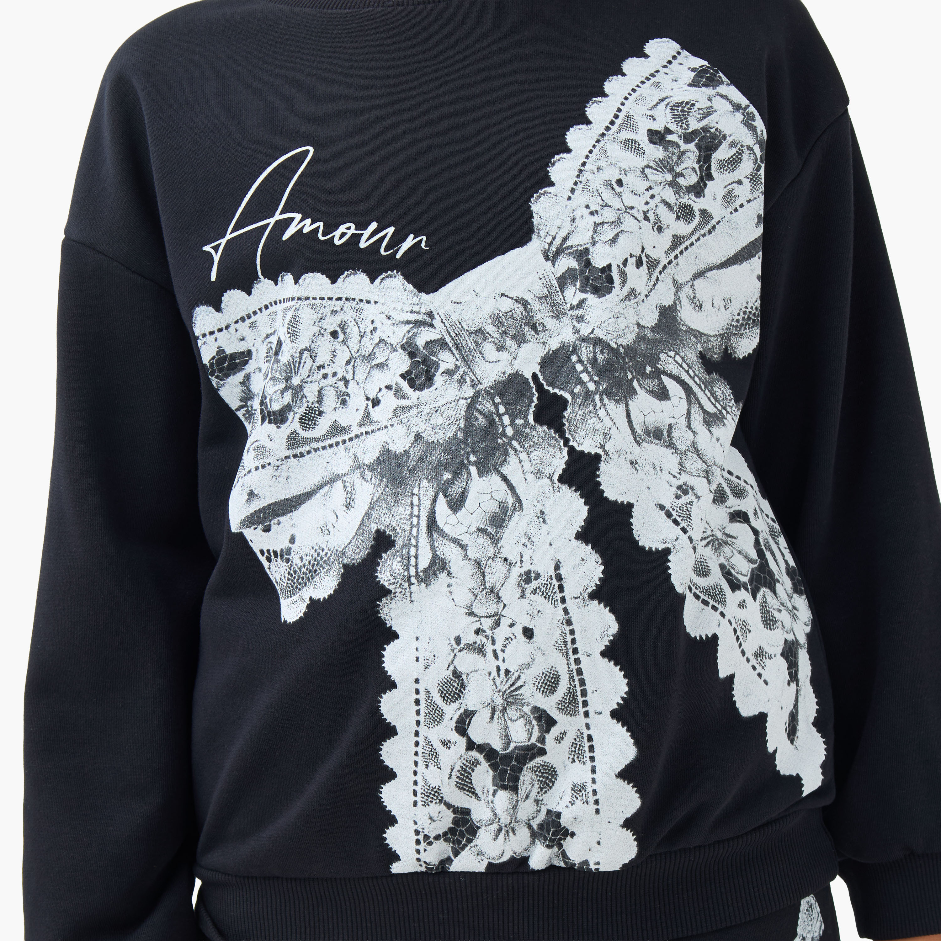 Juniors Girls Crew Neck Sweatshirt with Bow Print - Cotton - Long Sleeves-girls-clothing-sweatshirts-image-5