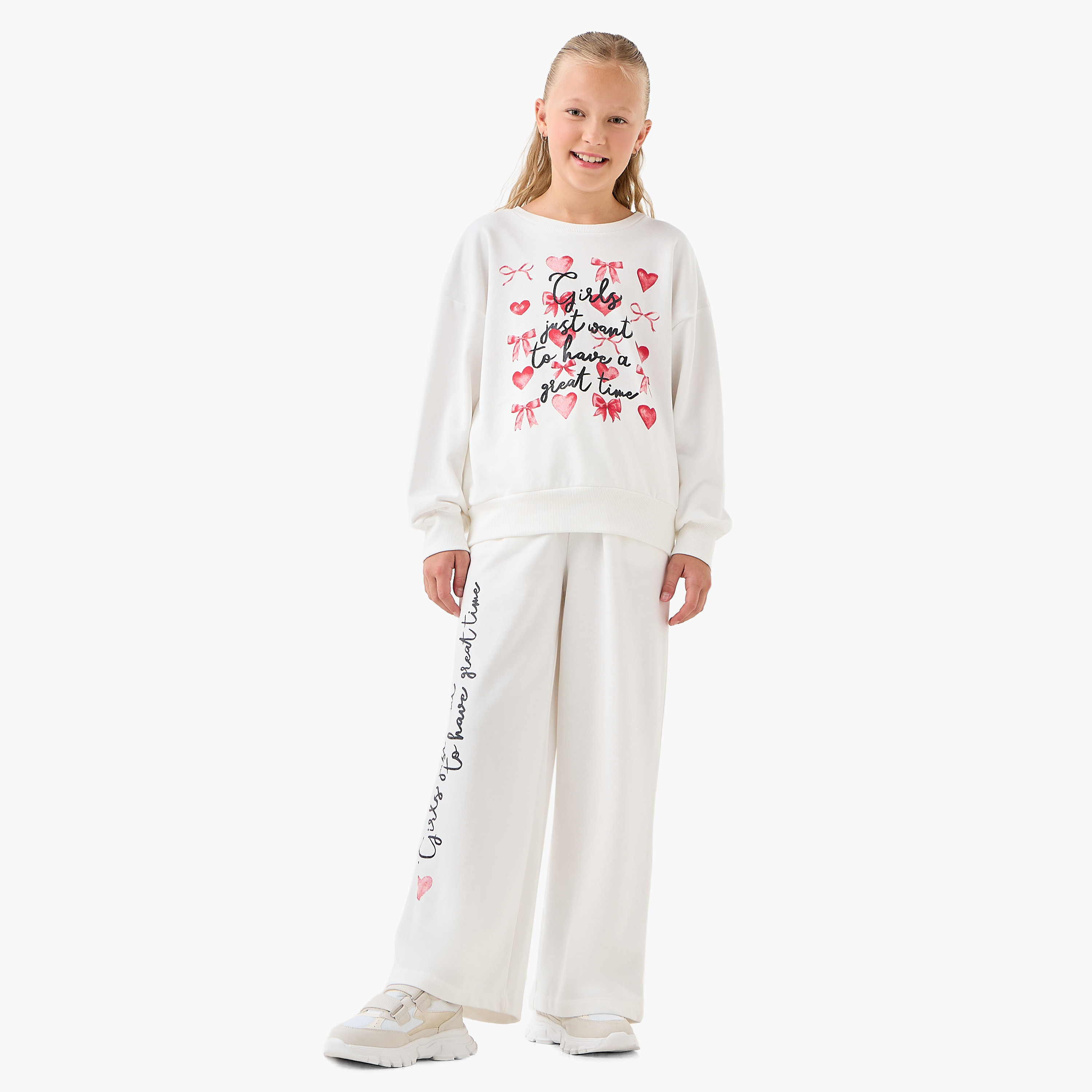 Juniors Girls Crew Neck Sweatshirt with Slogan Print - Cotton - Long Sleeves-girls-clothing-sweatshirts-image-2