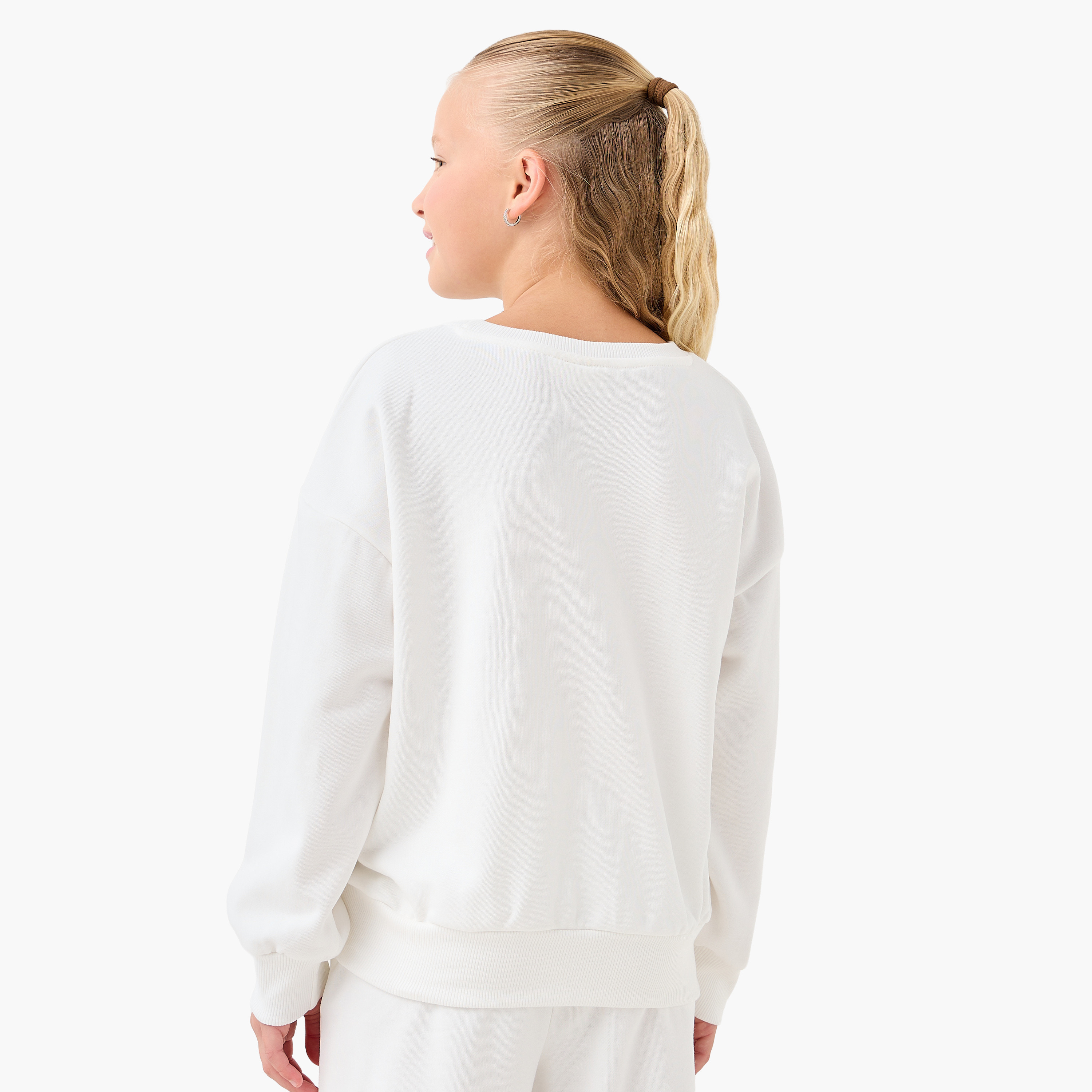 Juniors Girls Crew Neck Sweatshirt with Slogan Print - Cotton - Long Sleeves-girls-clothing-sweatshirts-image-3