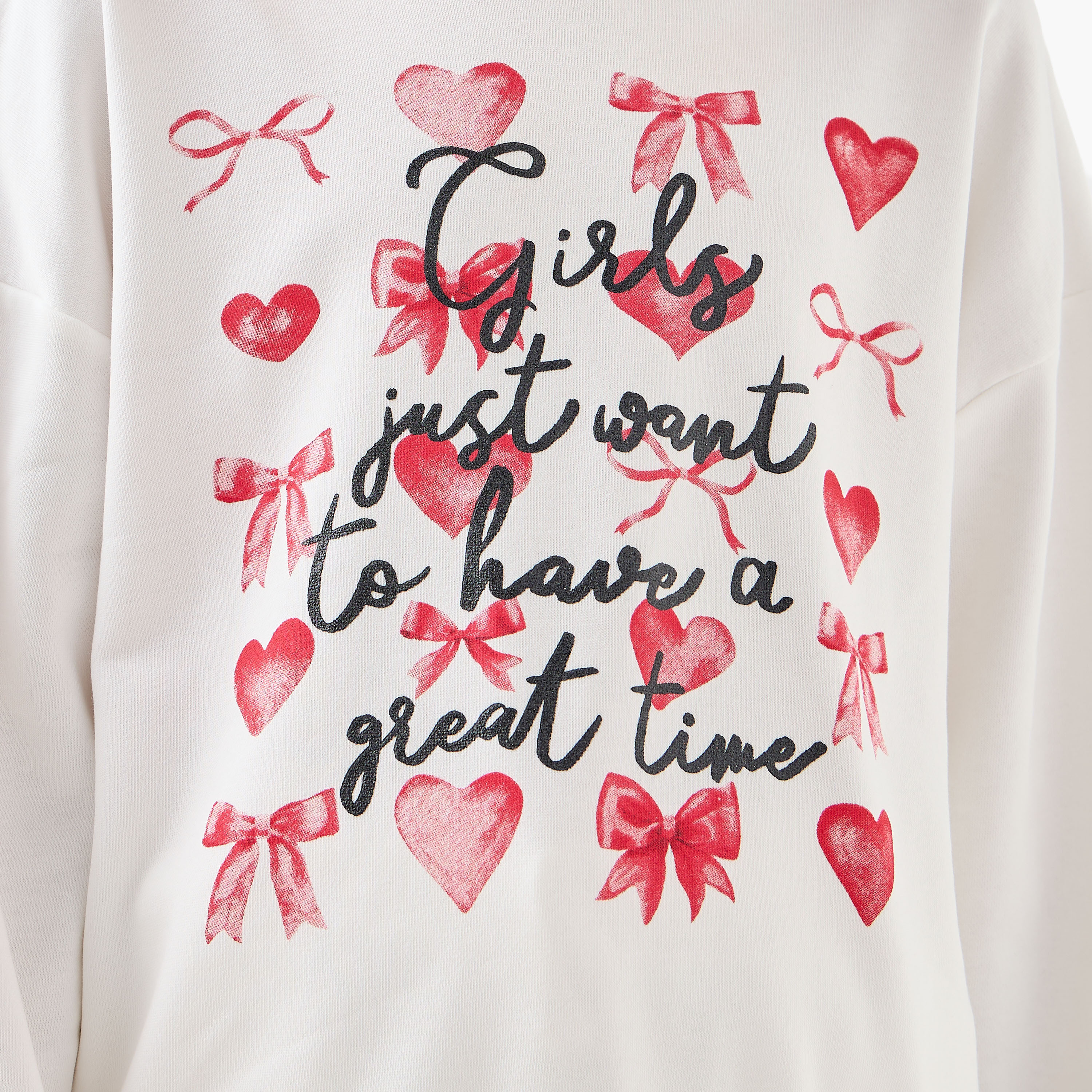 Juniors Girls Crew Neck Sweatshirt with Slogan Print - Cotton - Long Sleeves-girls-clothing-sweatshirts-image-5