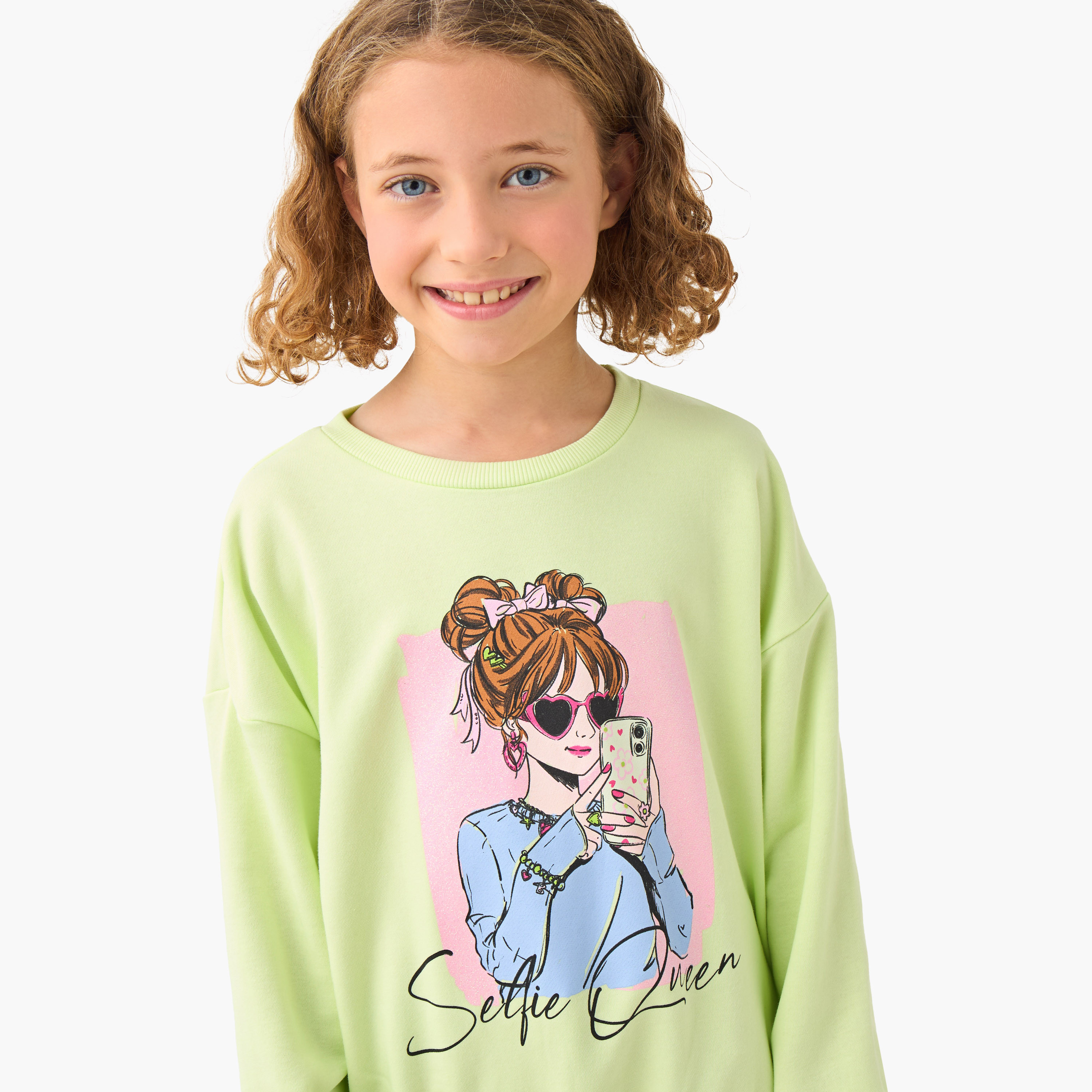 Juniors Girls Crew Neck Sweatshirt with Graphic Print - Cotton - Long Sleeves-girls-clothing-sweatshirts-image-4