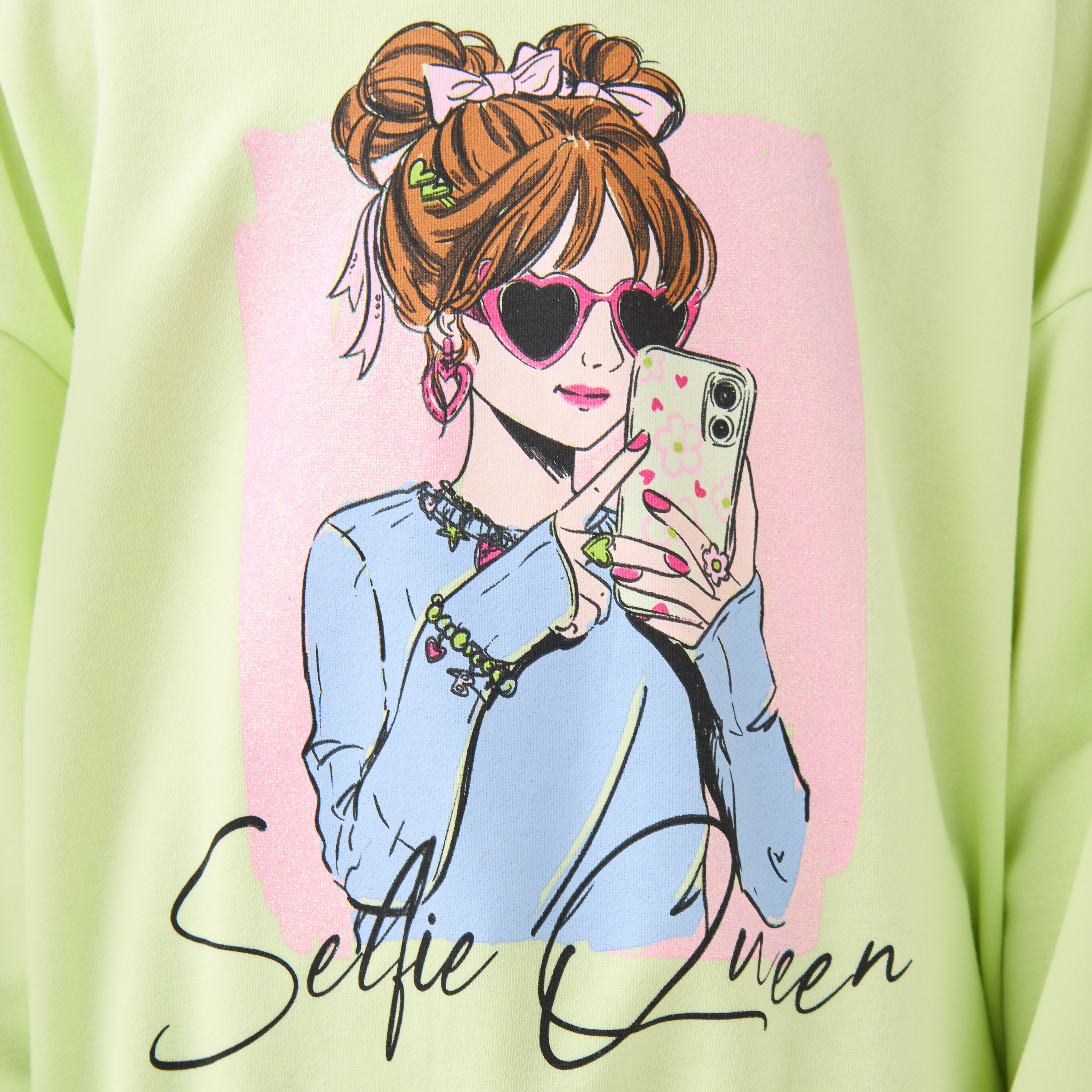 Juniors Girls Crew Neck Sweatshirt with Graphic Print - Cotton - Long Sleeves-girls-clothing-sweatshirts-image-5