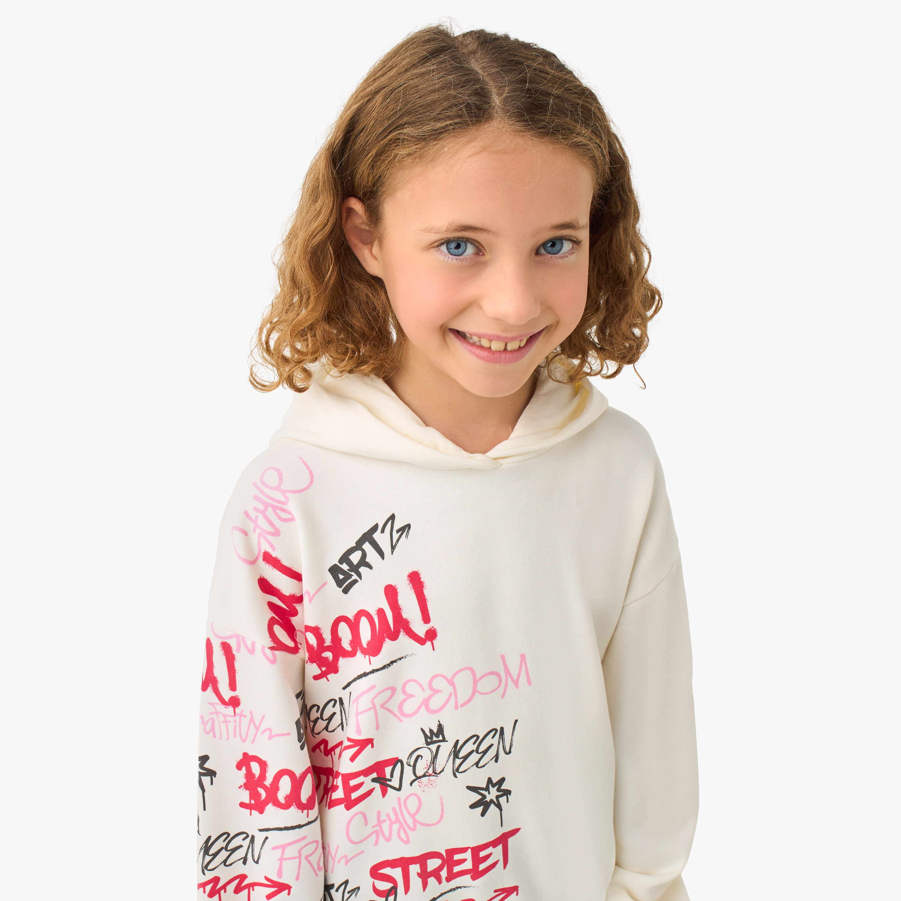 سويت شيرت قطن بقبعة وأكمام طويلة وطبعات جرافيتي للبنات من جونيورز-girls-clothing-sweatshirts-image-4