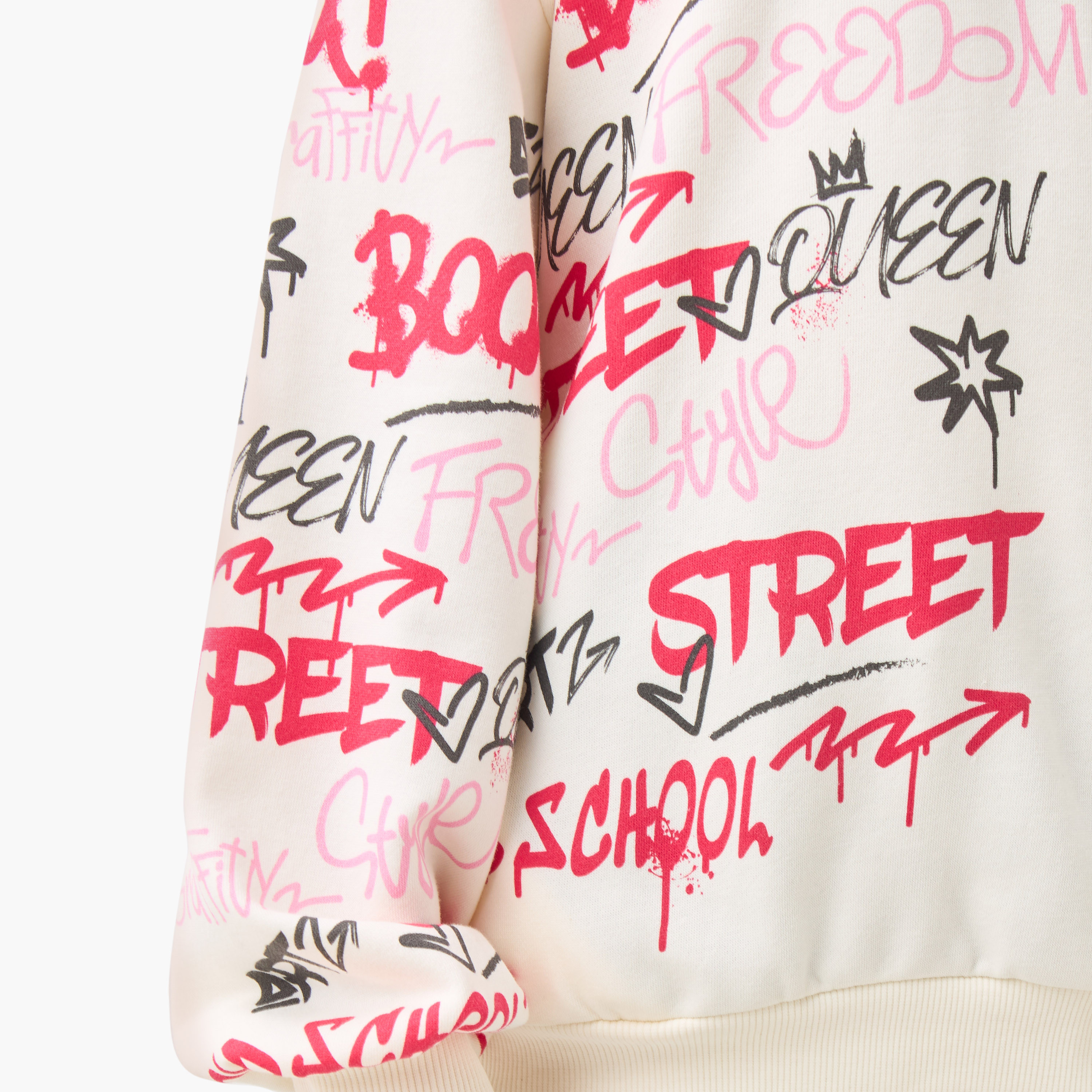 سويت شيرت قطن بقبعة وأكمام طويلة وطبعات جرافيتي للبنات من جونيورز-girls-clothing-sweatshirts-image-5