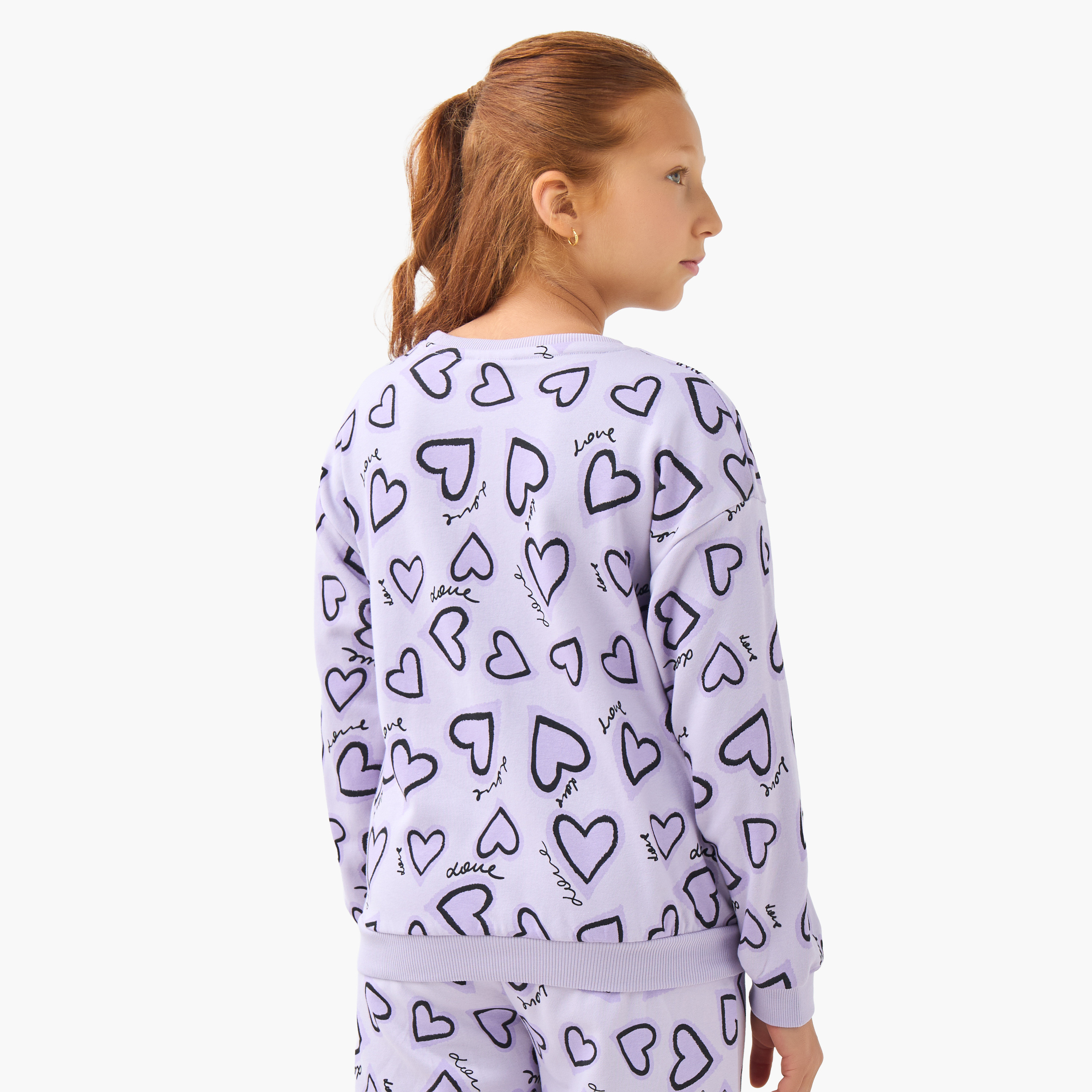 Juniors Girls Crew Neck Sweatshirt with Heart Print - Cotton - Long Sleeves-girls-clothing-sweatshirts-image-3