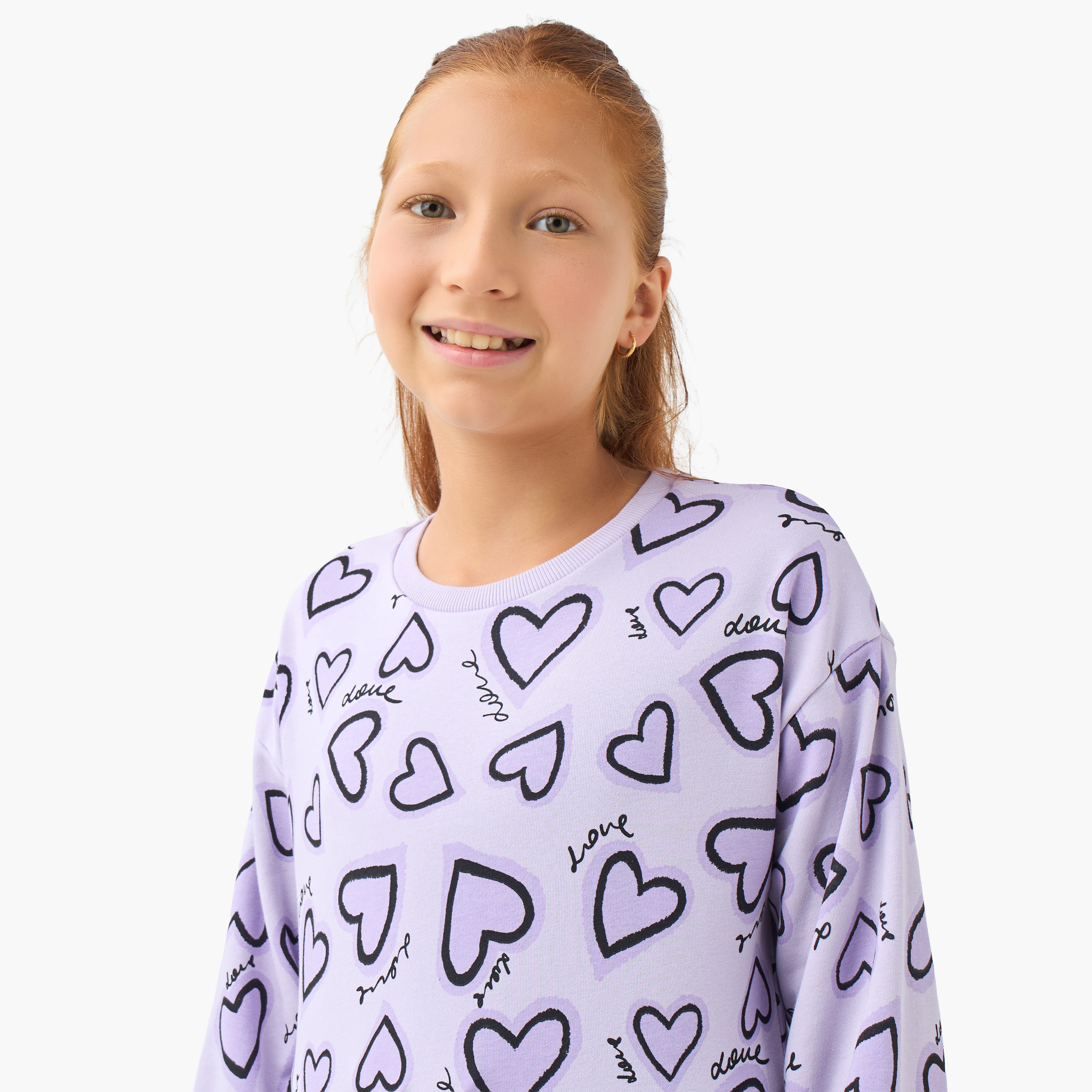 Juniors Girls Crew Neck Sweatshirt with Heart Print - Cotton - Long Sleeves-girls-clothing-sweatshirts-image-4