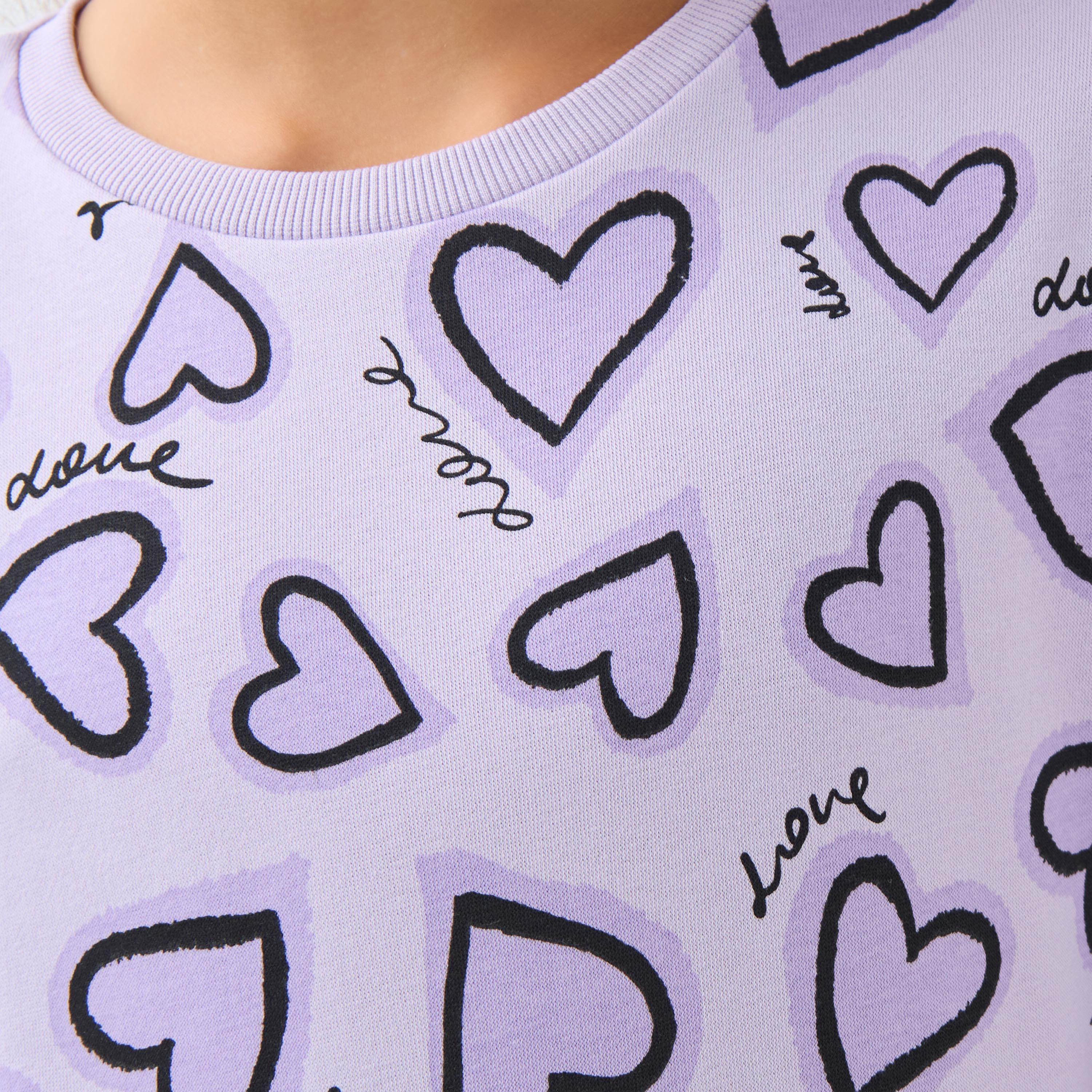 Juniors Girls Crew Neck Sweatshirt with Heart Print - Cotton - Long Sleeves-girls-clothing-sweatshirts-image-5