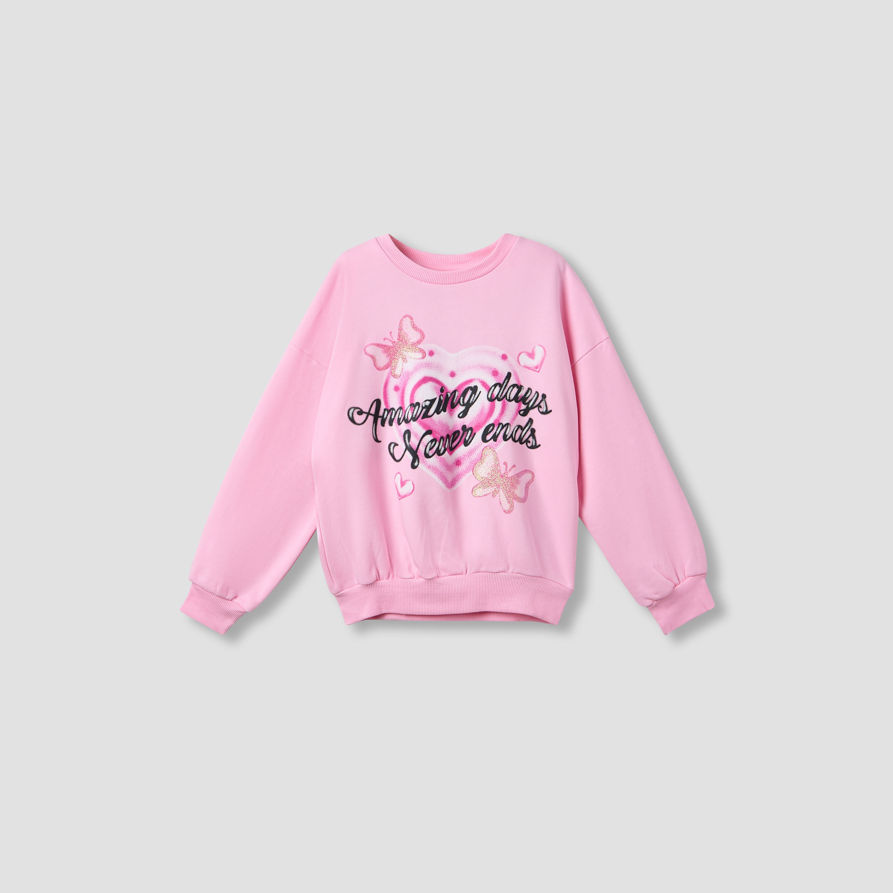 Juniors Graphic Glitter Print Sweatshirt with Long Sleeves-girls-clothing-winterwear-sweatshirts-image-1