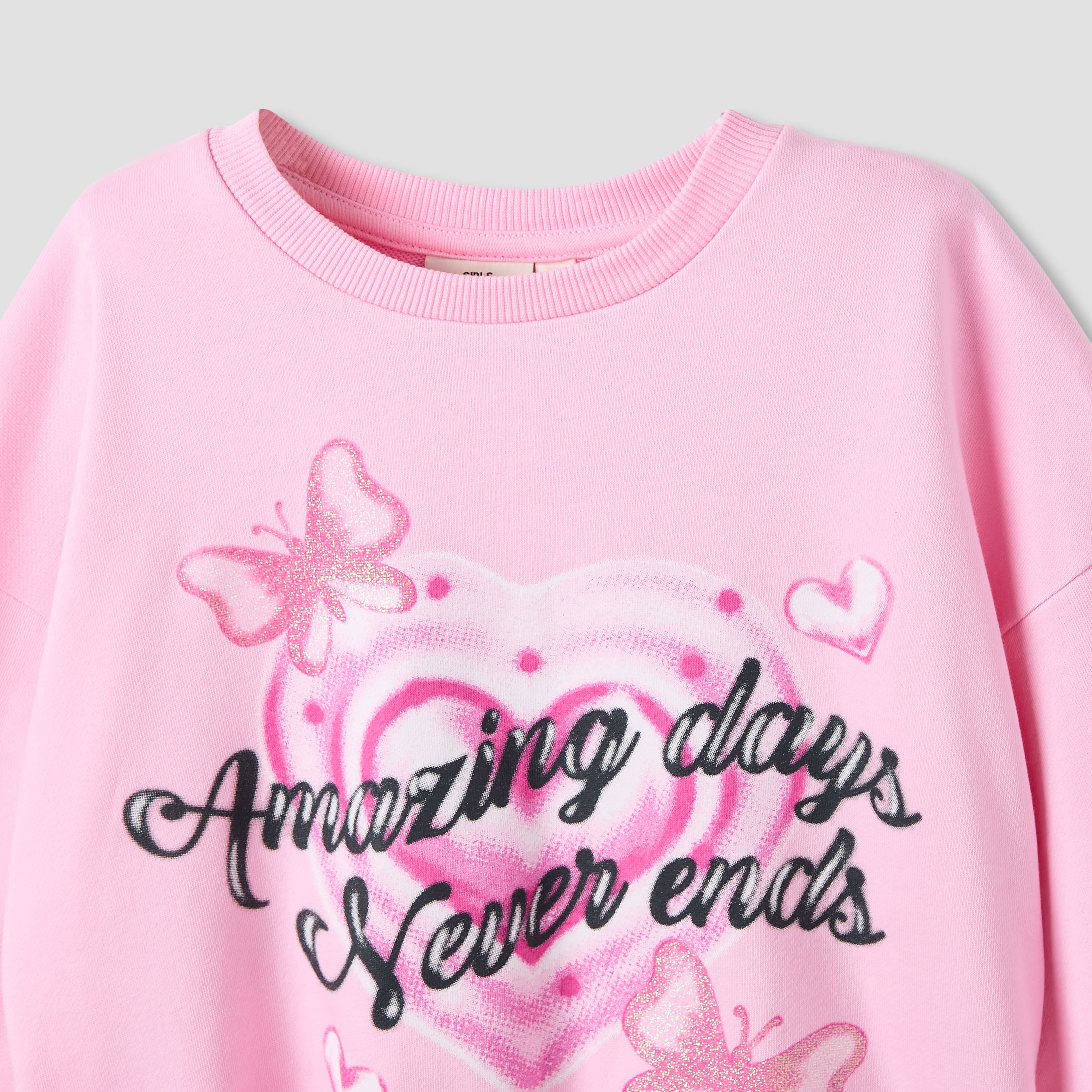 Juniors Graphic Glitter Print Sweatshirt with Long Sleeves-girls-clothing-winterwear-sweatshirts-image-3