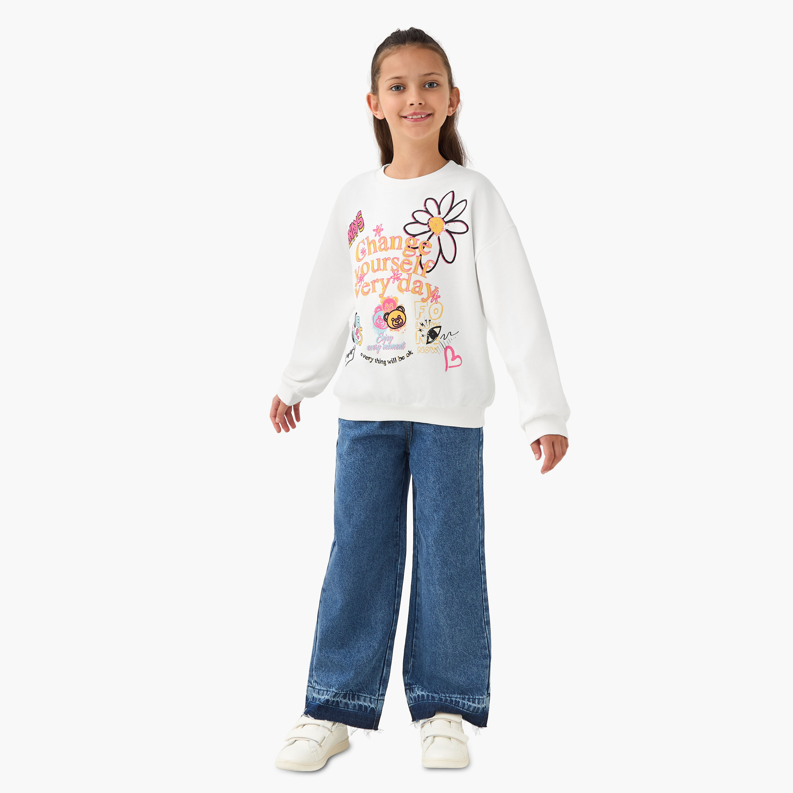 Juniors Graphic Print Sweatshirt with Long Sleeves-girls-clothing-winterwear-sweatshirts-image-5