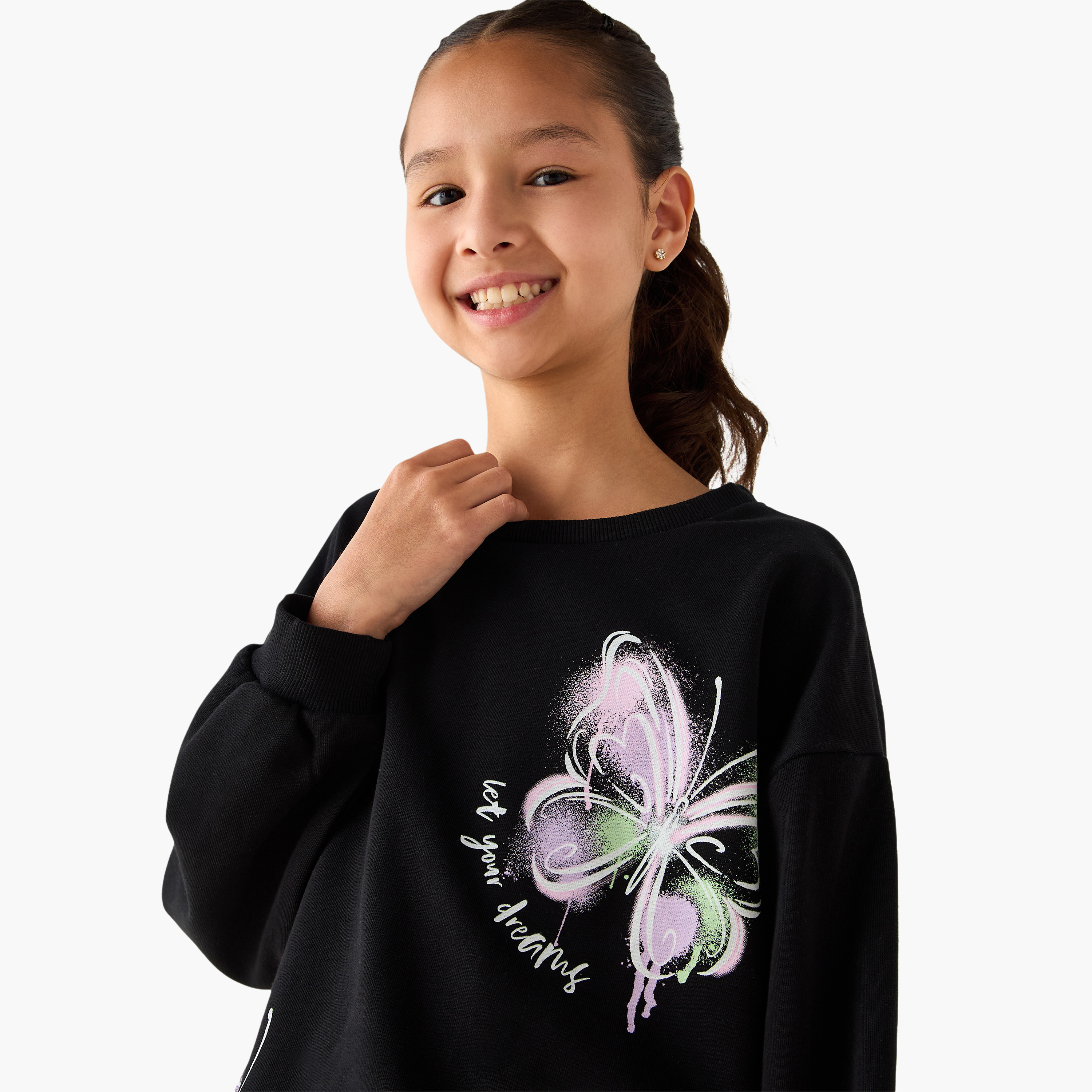 Juniors Butterfly Print Sweatshirt with Long Sleeves-girls-clothing-sweatshirts-image-4