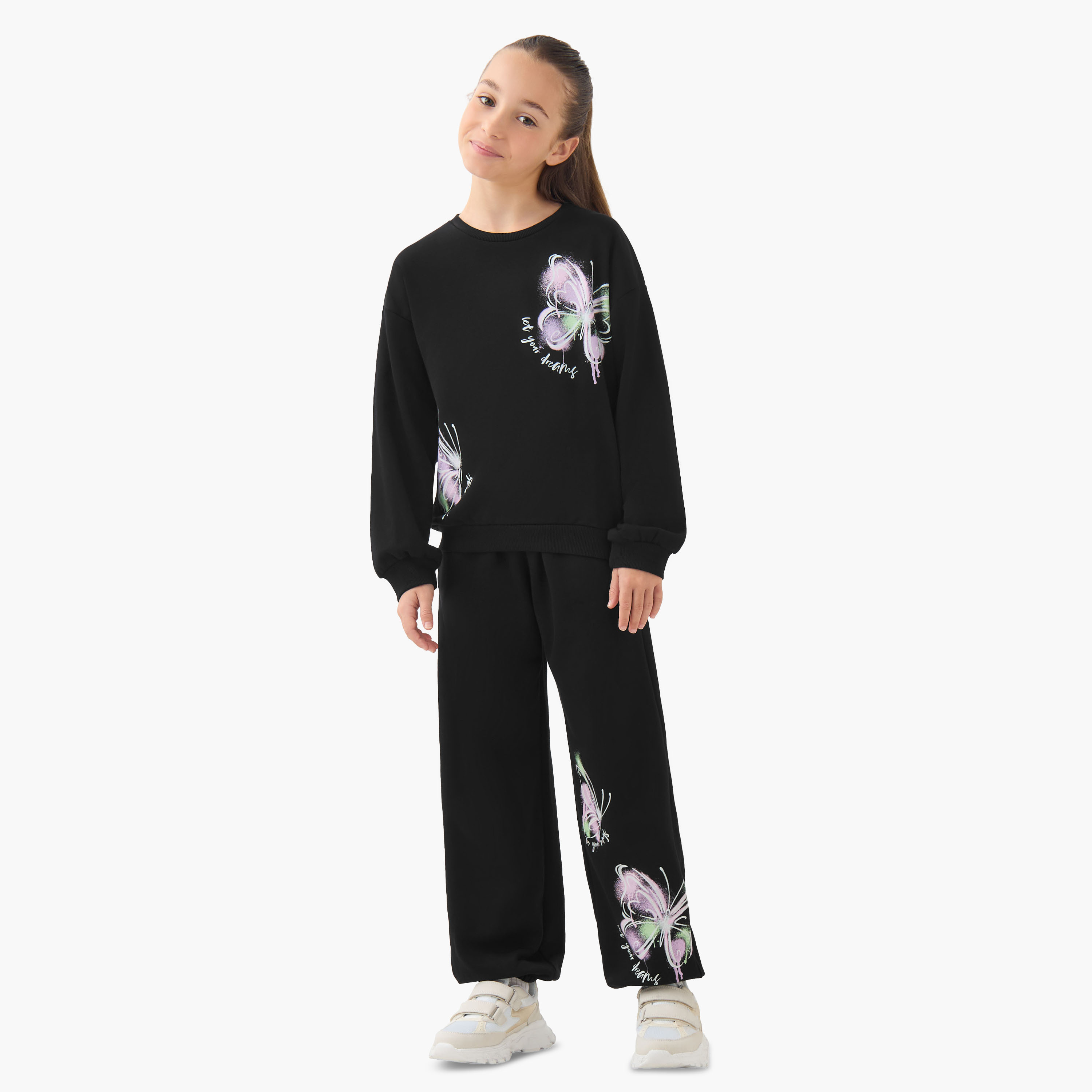 Juniors Butterfly Print Sweatshirt with Long Sleeves-girls-clothing-sweatshirts-image-2