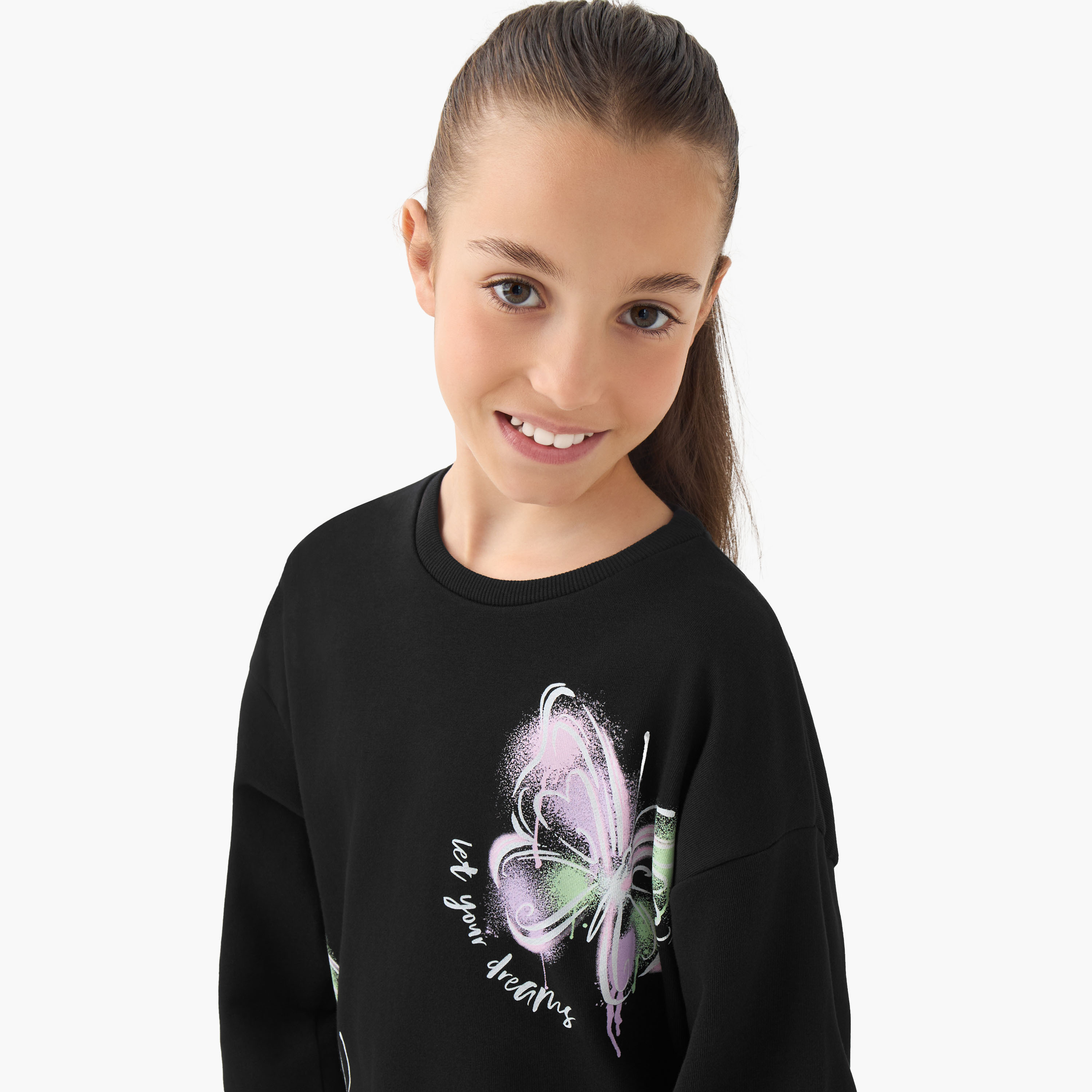 Juniors Butterfly Print Sweatshirt with Long Sleeves-girls-clothing-sweatshirts-image-4
