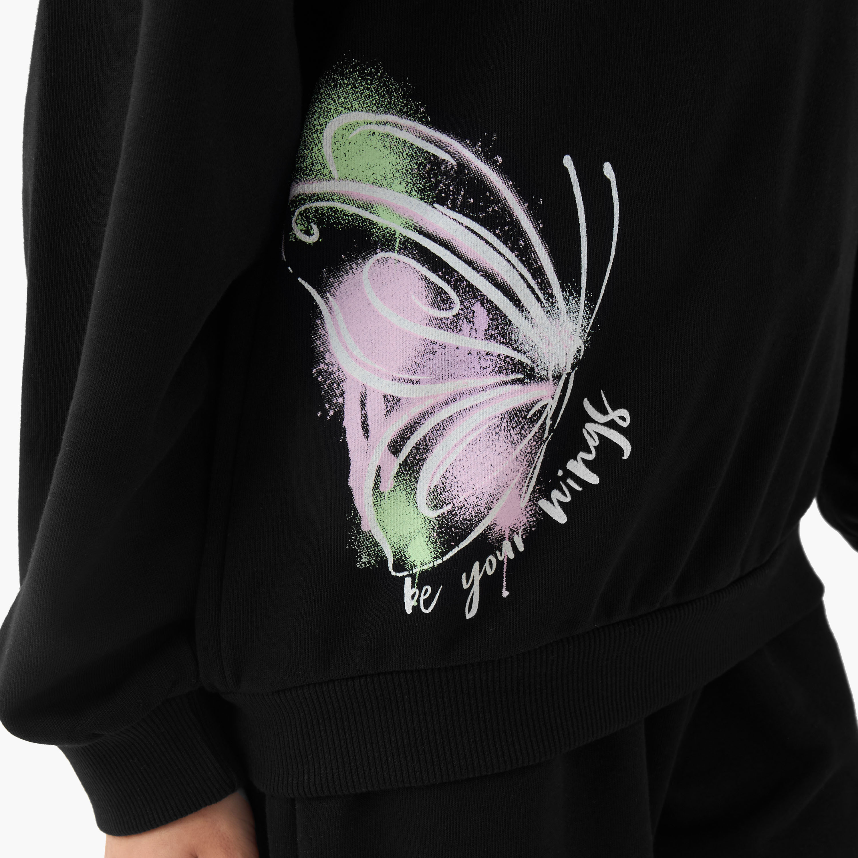 Juniors Butterfly Print Sweatshirt with Long Sleeves-girls-clothing-sweatshirts-image-5