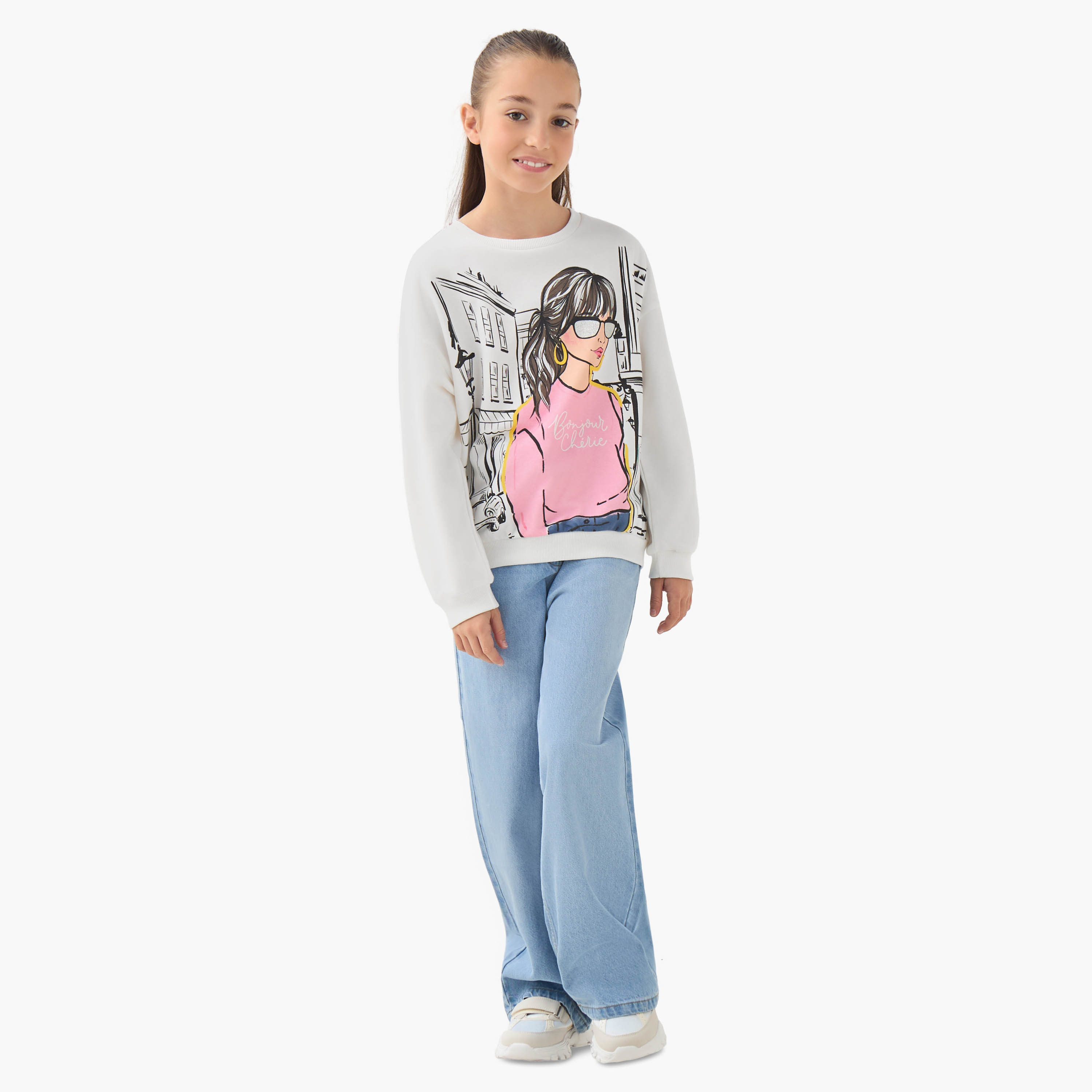 سويت شيرت بطبعات جرافيك وأكمام طويلة من جونيورز-girls-clothing-winterwear-sweatshirts-image-4