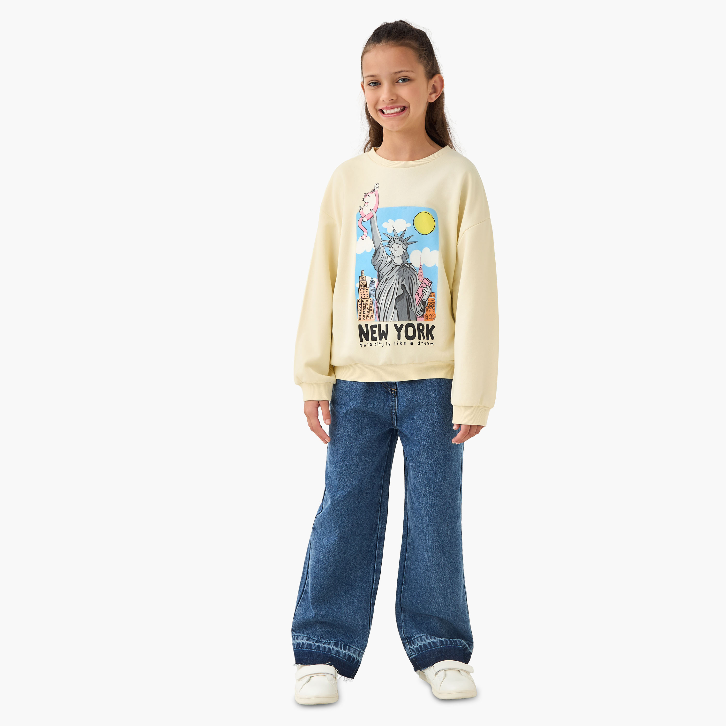Juniors New York Print Sweatshirt with Long Sleeves-girls-clothing-winterwear-sweatshirts-image-2