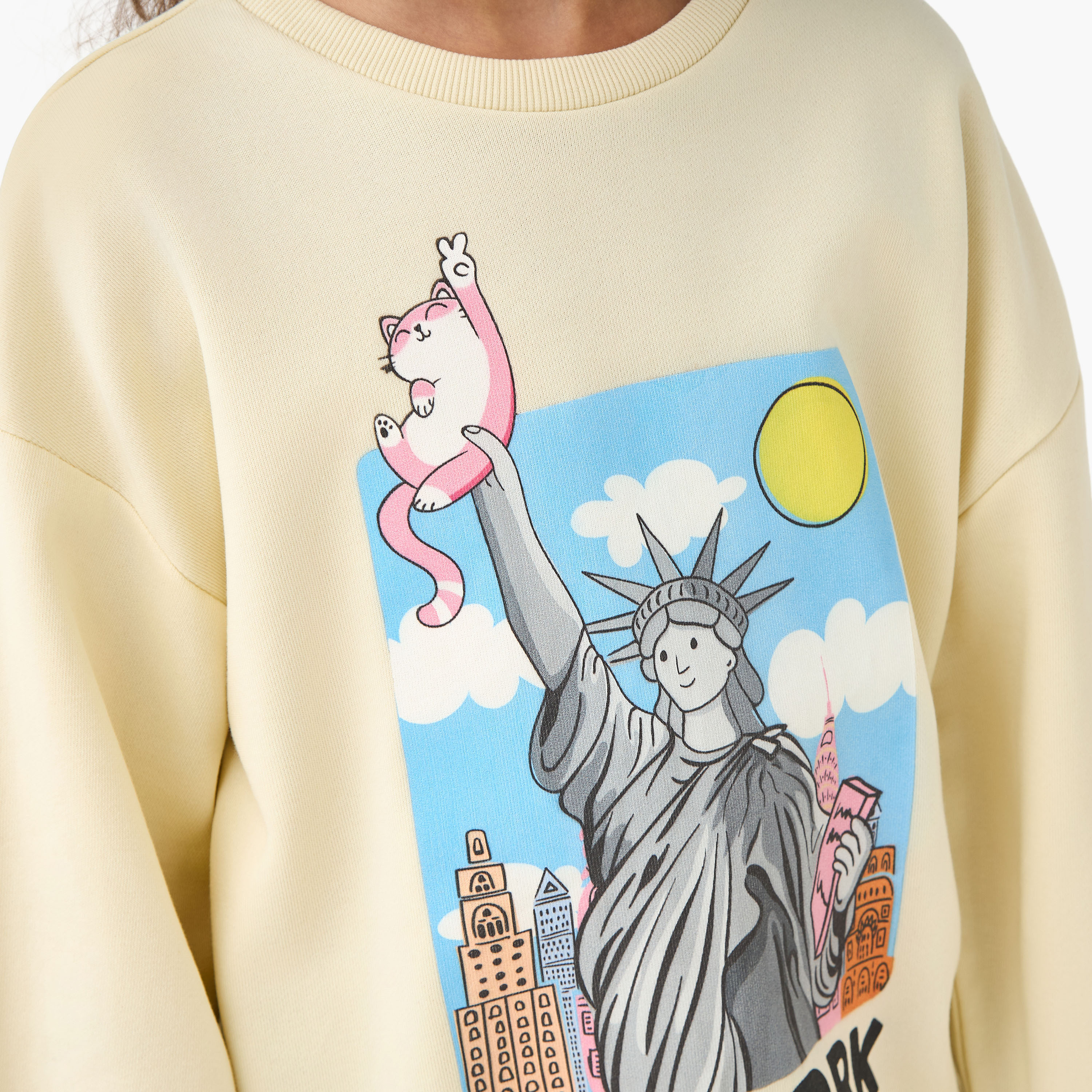 Juniors New York Print Sweatshirt with Long Sleeves-girls-clothing-winterwear-sweatshirts-image-4