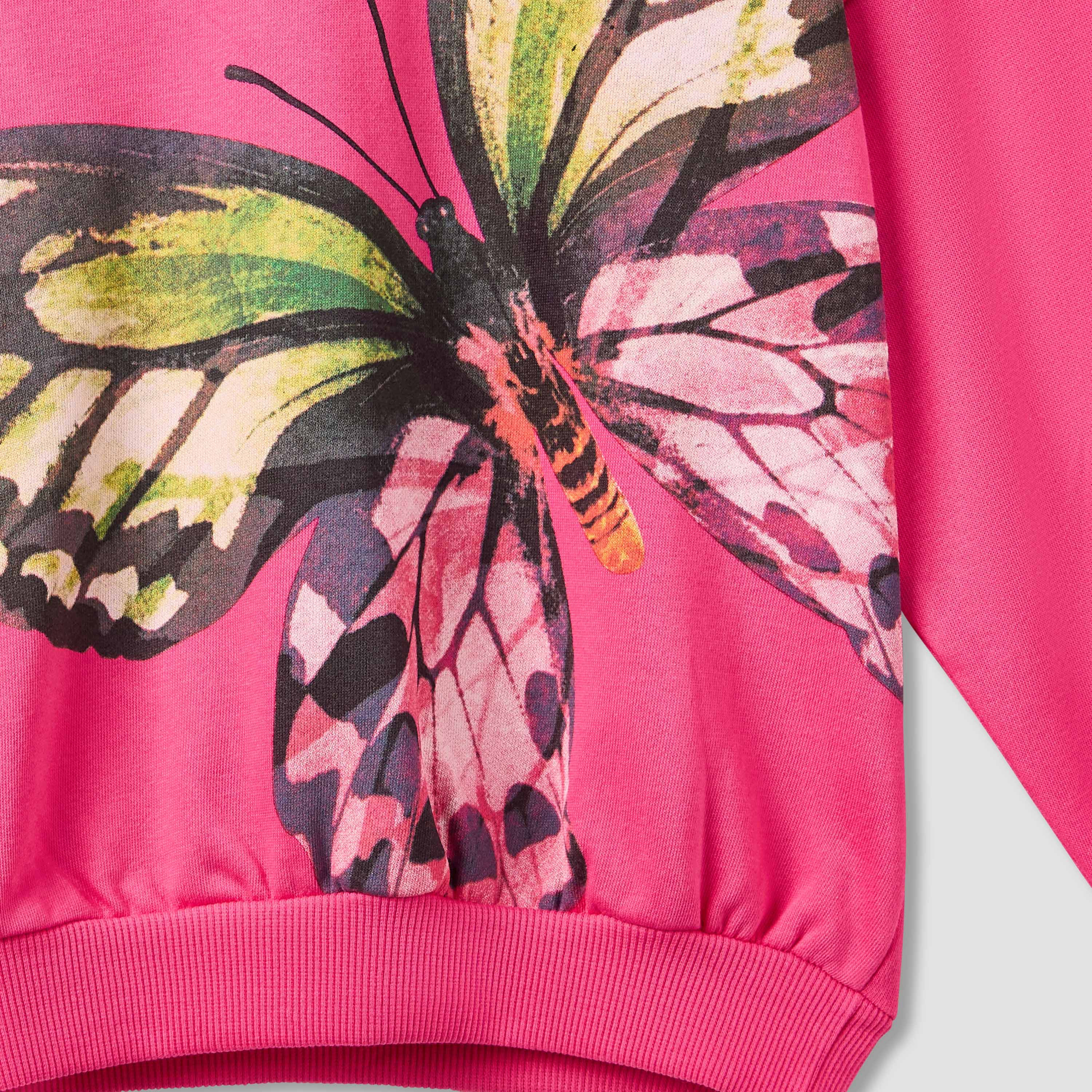 سويت شيرت قطن بياقة ضيقة وأكمام طويلة وطبعات فراشة للبنات من جونيورز-girls-clothing-winterwear-sweatshirts-image-1