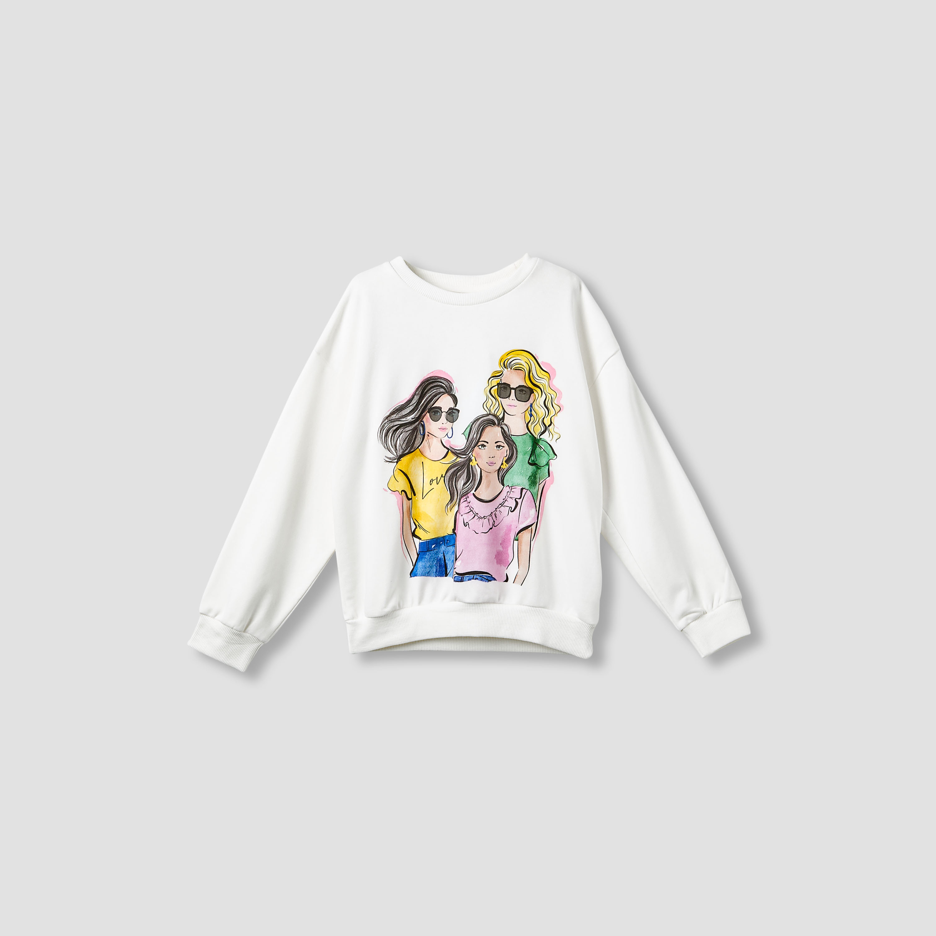 Juniors Girls Crew Neck Sweatshirt with Graphic Print - Cotton - Long Sleeves-girls-clothing-sweatshirts-image-1