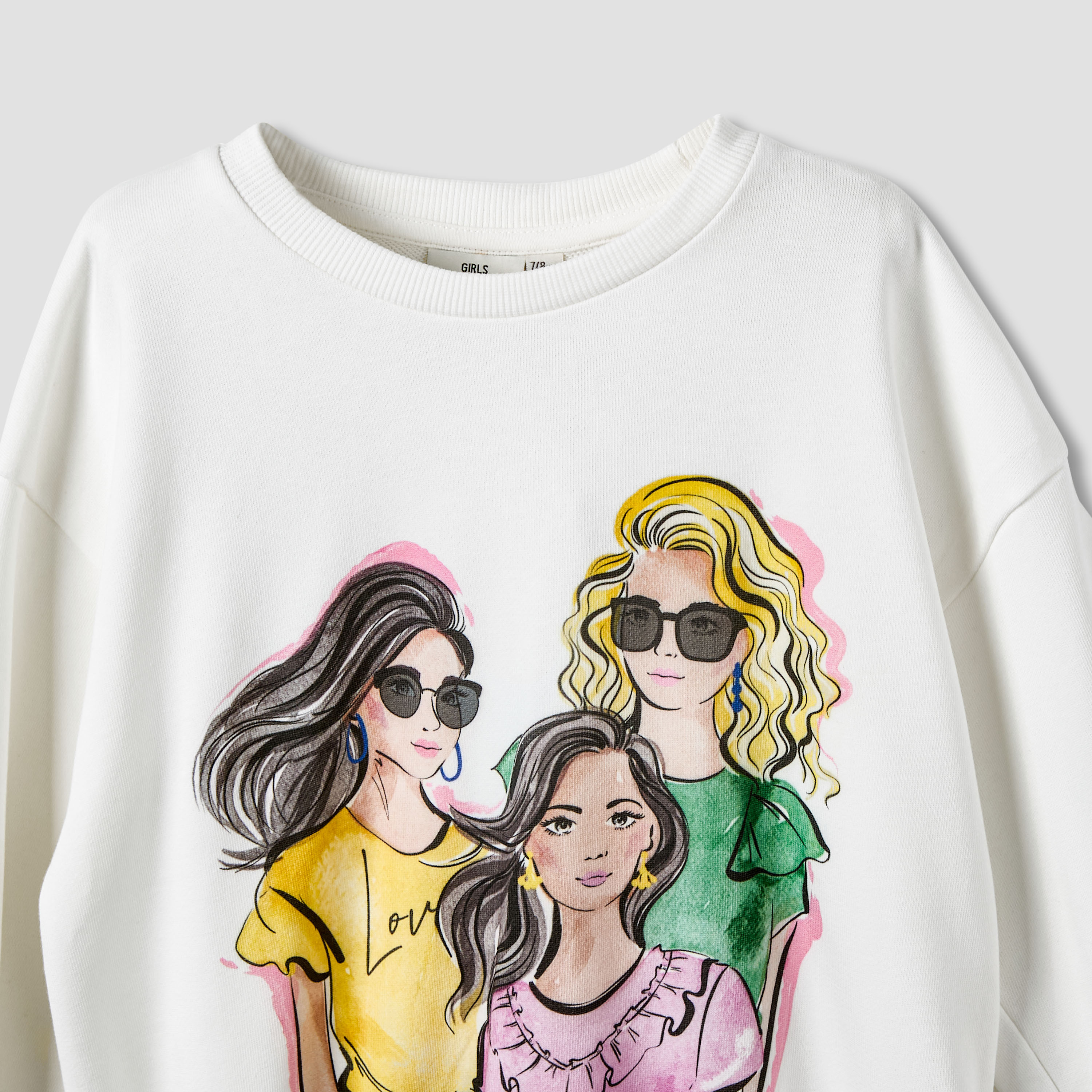 Juniors Girls Crew Neck Sweatshirt with Graphic Print - Cotton - Long Sleeves-girls-clothing-sweatshirts-image-3