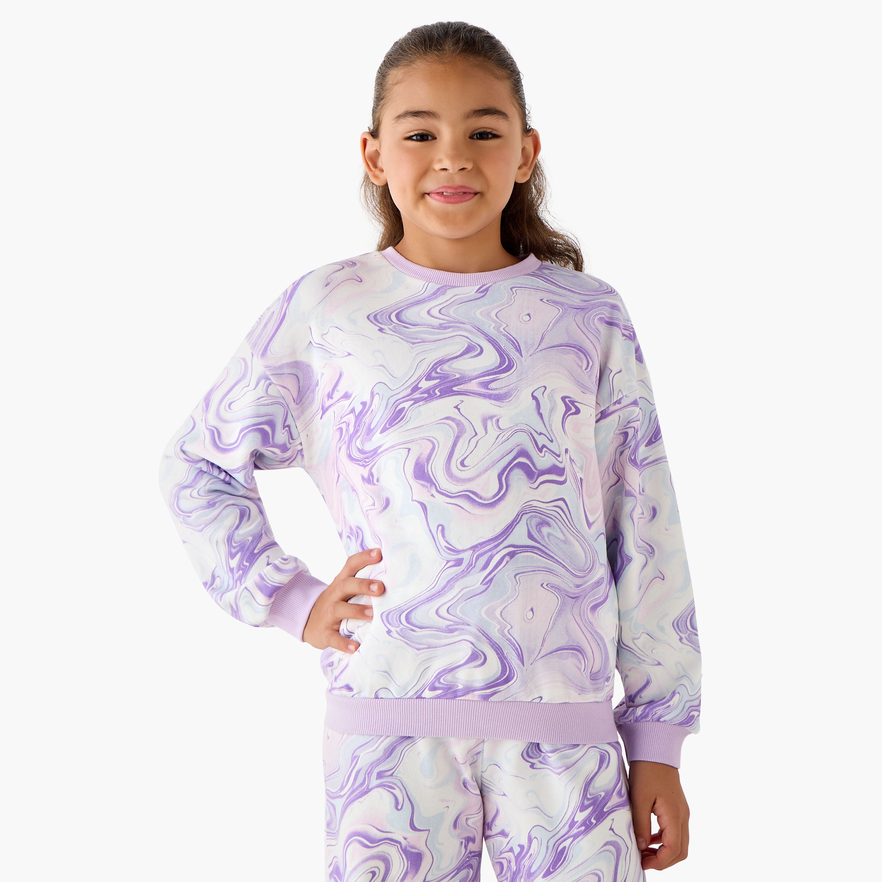 سويت شيرت بأكمام طويلة وطبعات رخامية من جونيورز-girls-clothing-sweatshirts-image-4