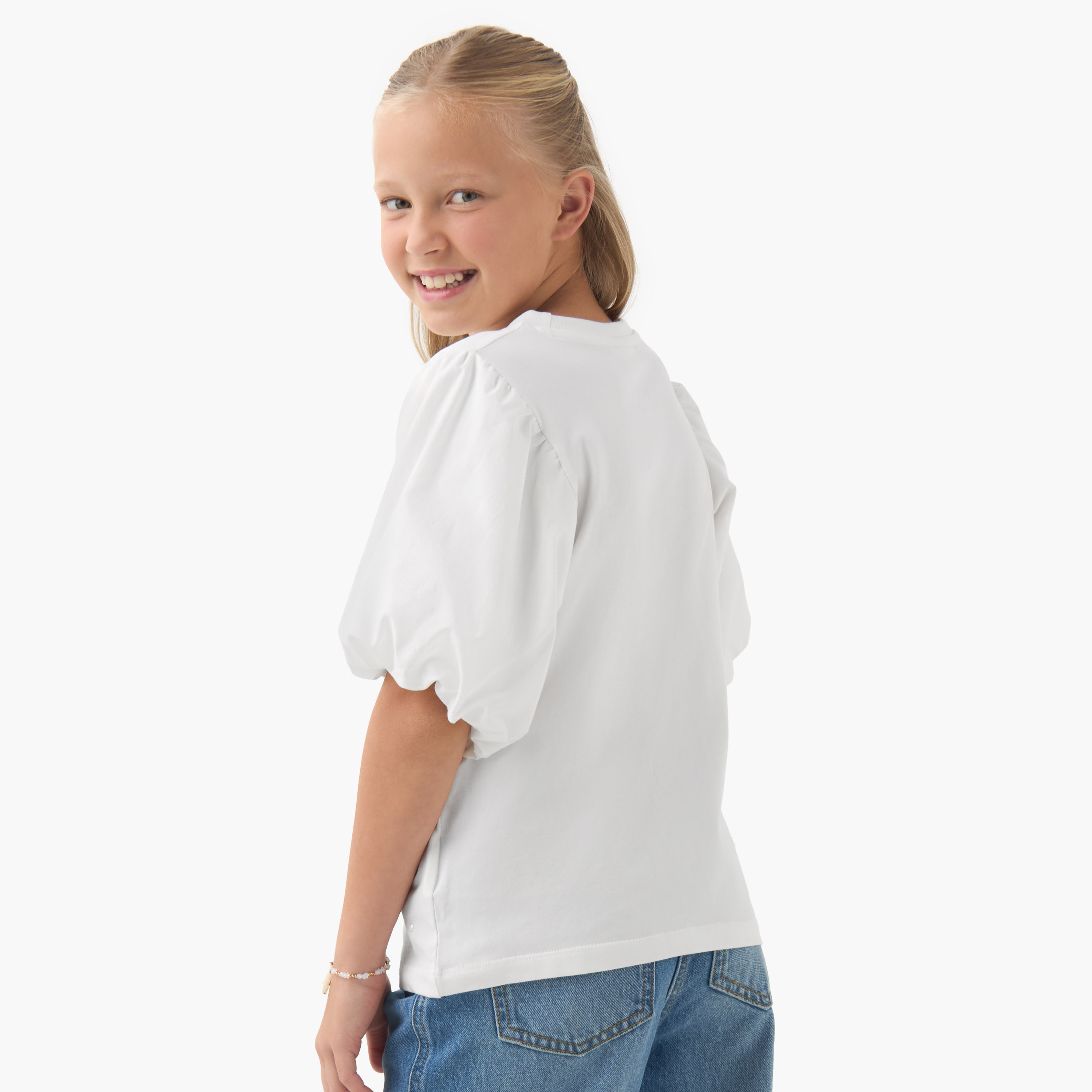 Juniors Girls Crew Neck Top with Pearl Embellishments - Short Sleeves-girls-clothing-tshirts-image-3