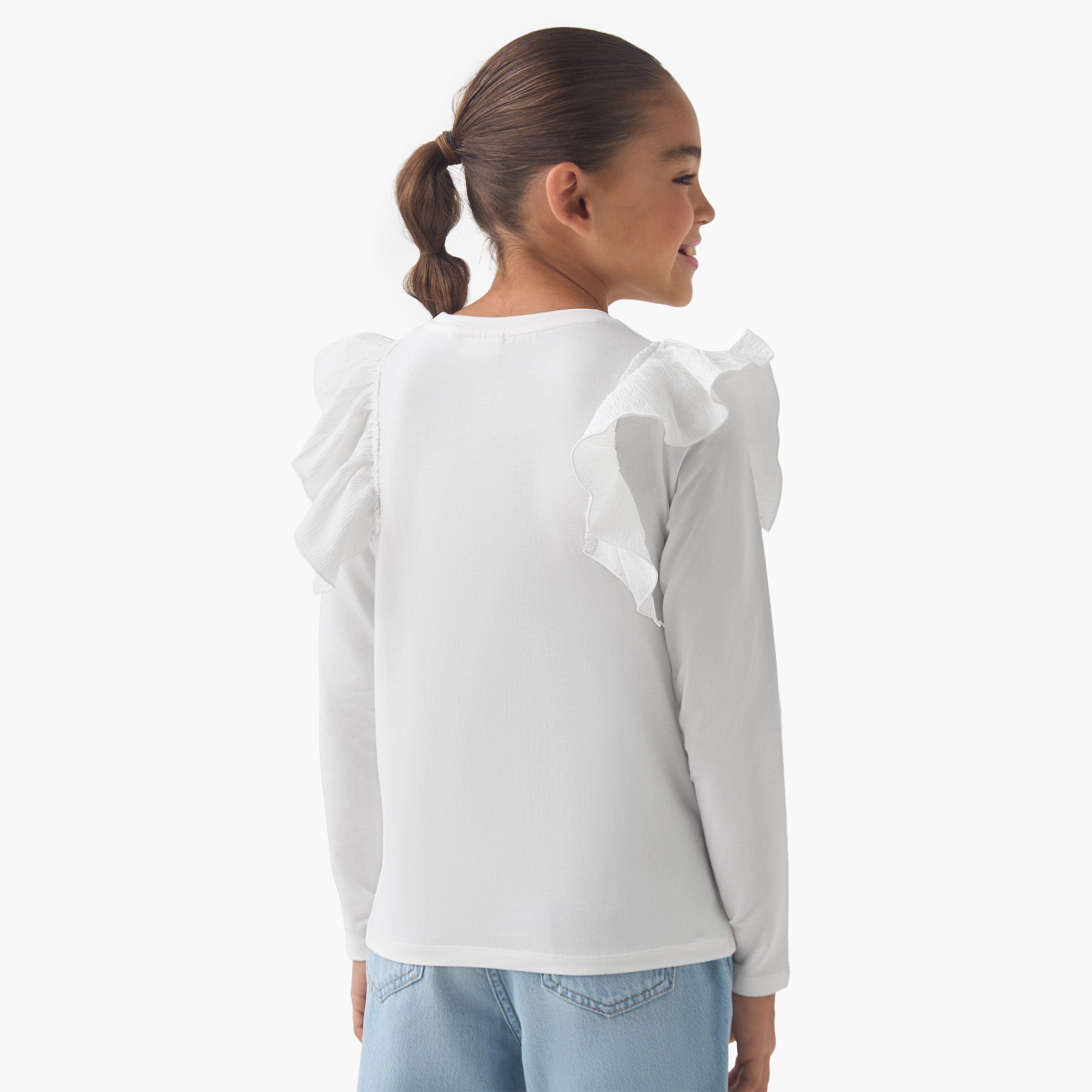 Juniors Girls Crew Neck Top with Floral Print - Cotton - Long Sleeves-girls-clothing-tshirts-image-3