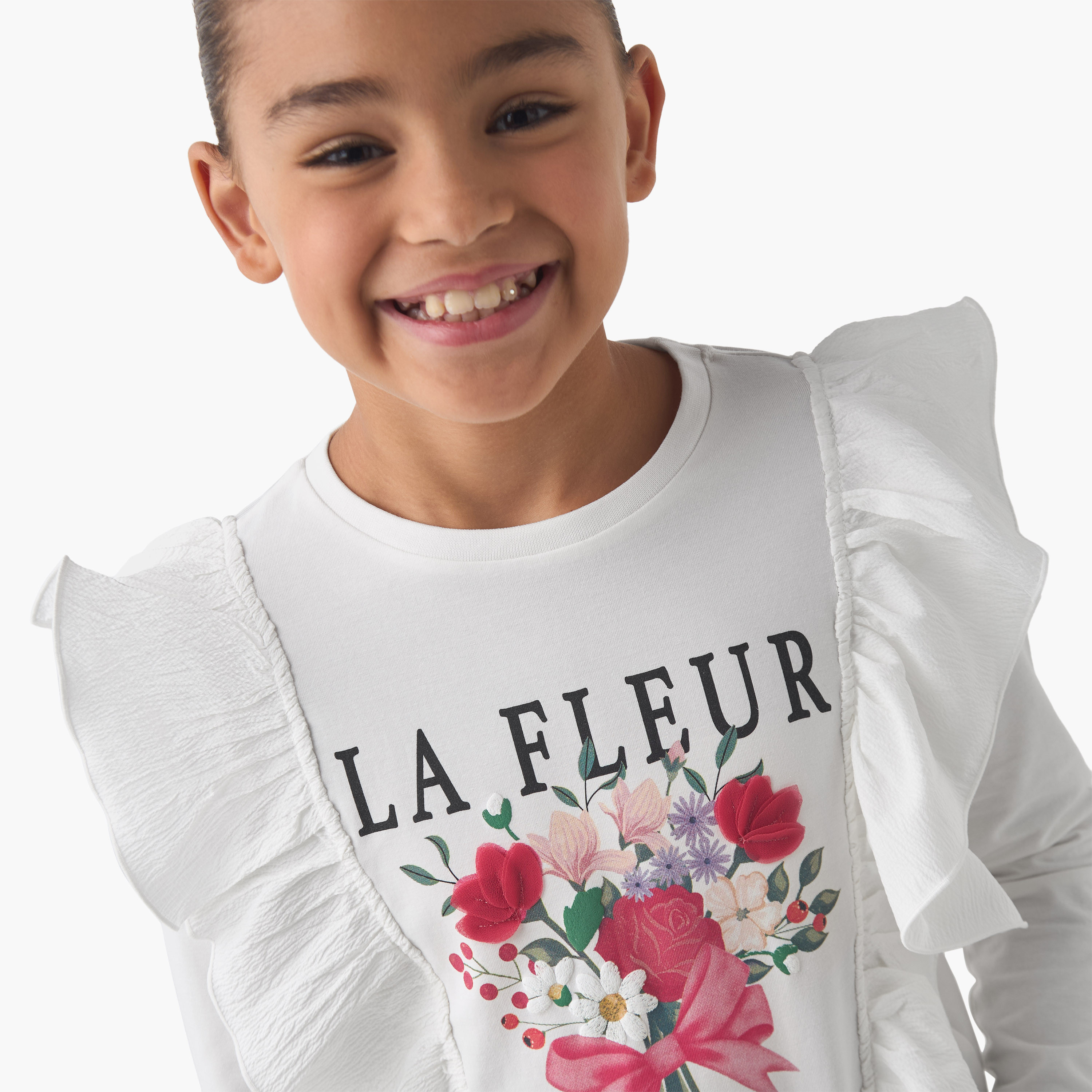 Juniors Girls Crew Neck Top with Floral Print - Cotton - Long Sleeves-girls-clothing-tshirts-image-4