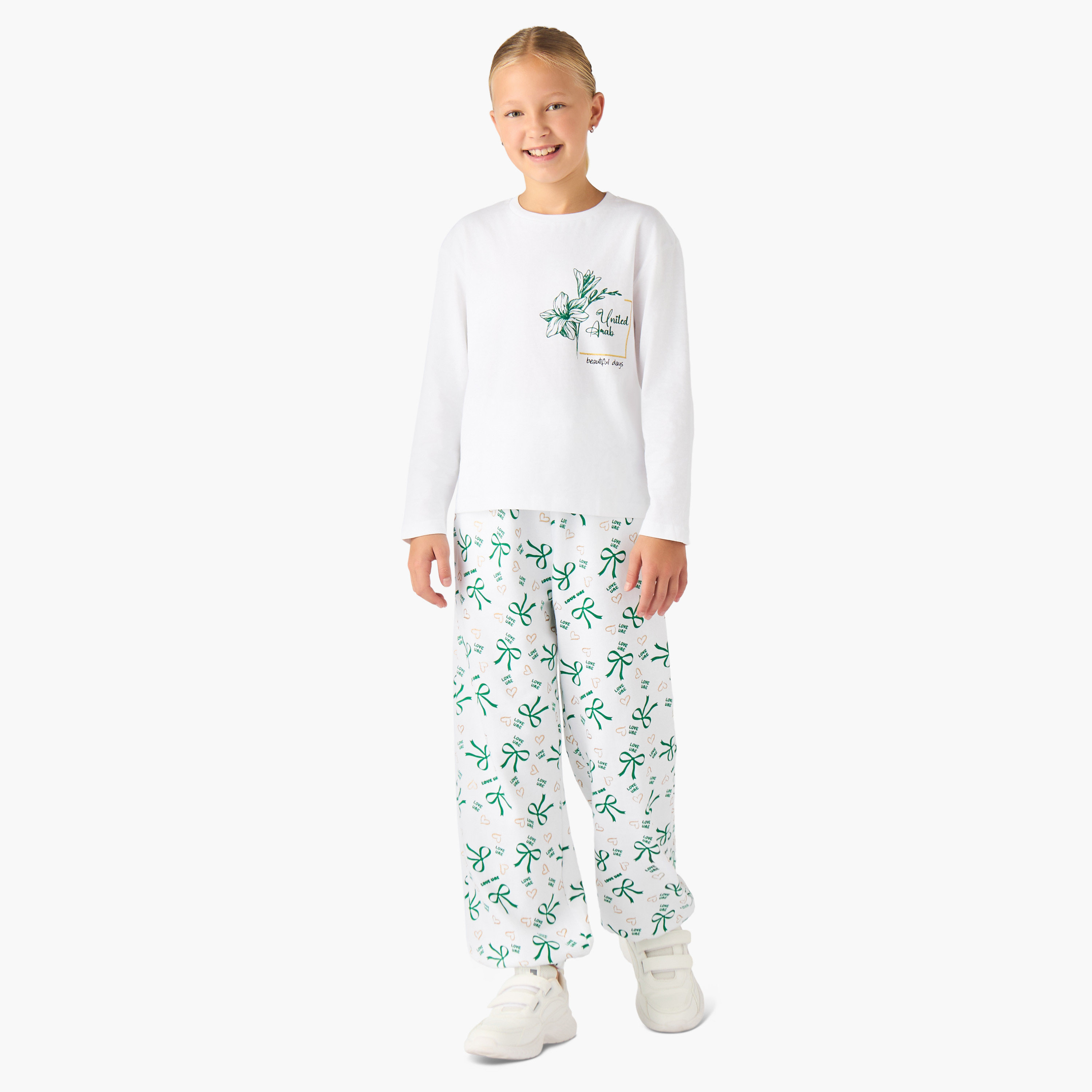 تيشيرت بناتي قطن بأكمام طويلة ورقبة ضيقة وطبعات من جونيورز-girls-clothing-tshirts-image-2