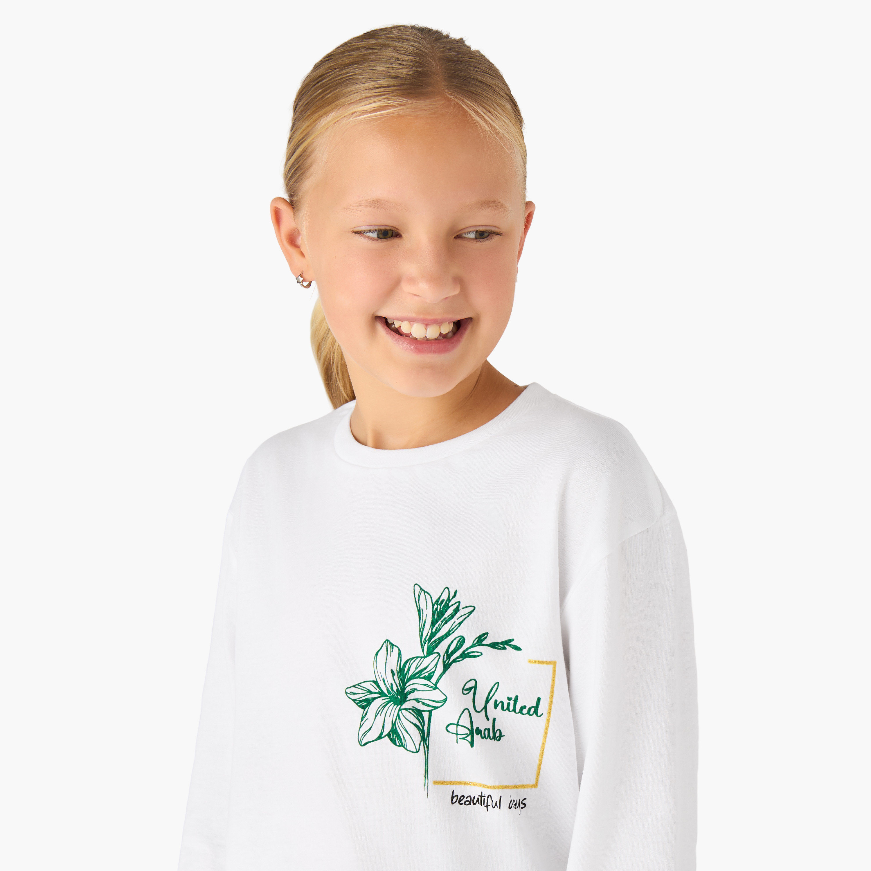 تيشيرت بناتي قطن بأكمام طويلة ورقبة ضيقة وطبعات من جونيورز-girls-clothing-tshirts-image-4