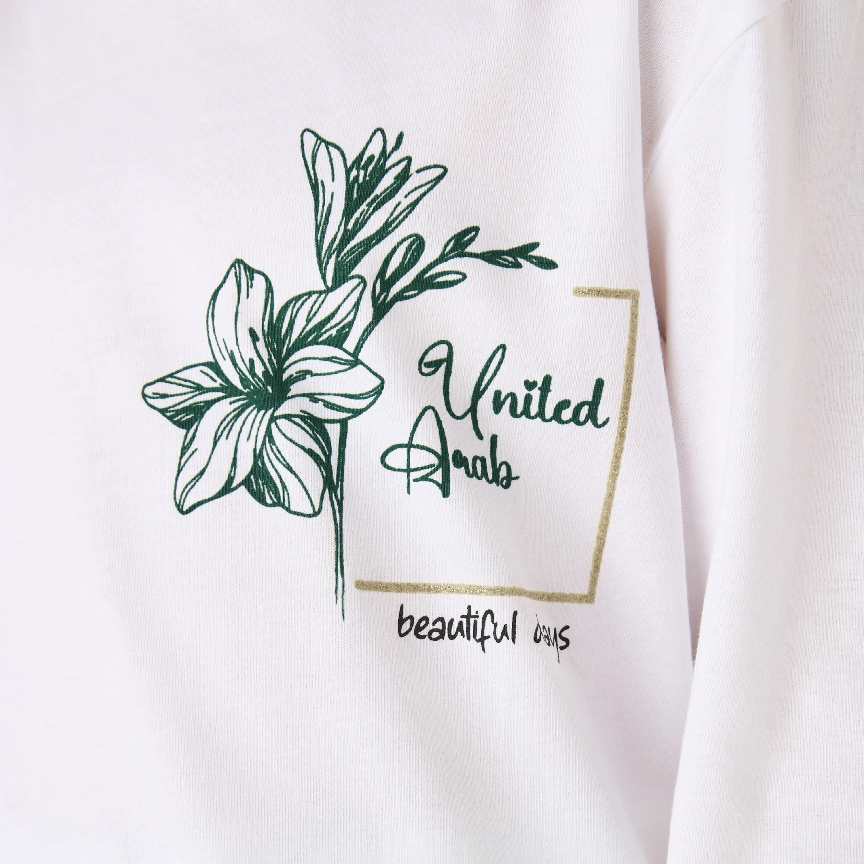 Juniors Girls Crew Neck T-shirt with UAE National Day Print - Cotton - Long Sleeves-girls-clothing-tshirts-image-5
