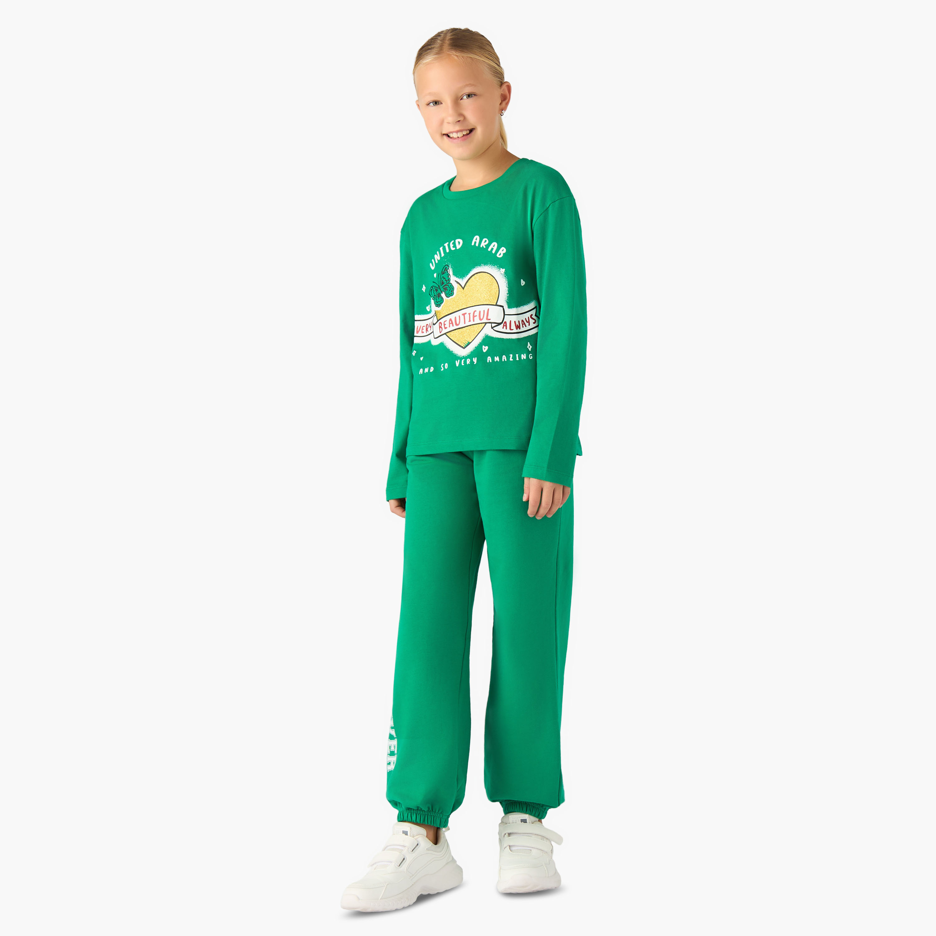 Juniors Girls Crew Neck T-shirt with UAE National Day Print - Cotton - Long Sleeves-girls-clothing-tshirts-image-2