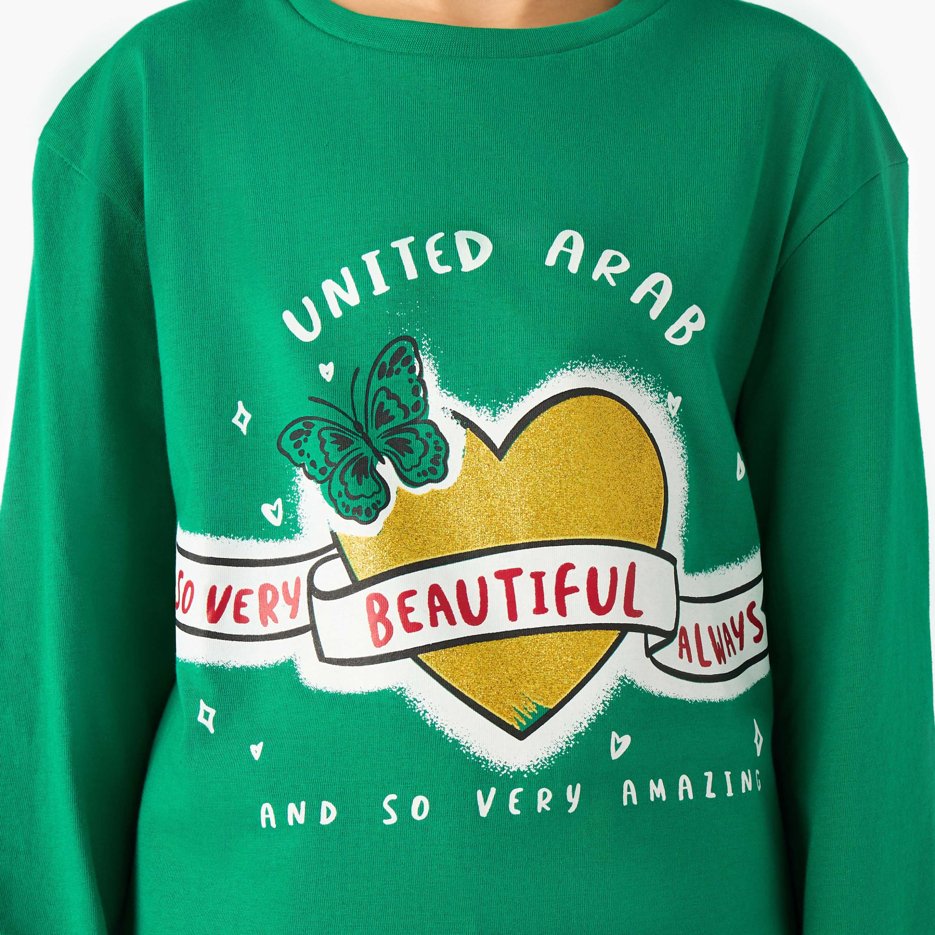 Juniors Girls Crew Neck T-shirt with UAE National Day Print - Cotton - Long Sleeves-girls-clothing-tshirts-image-5