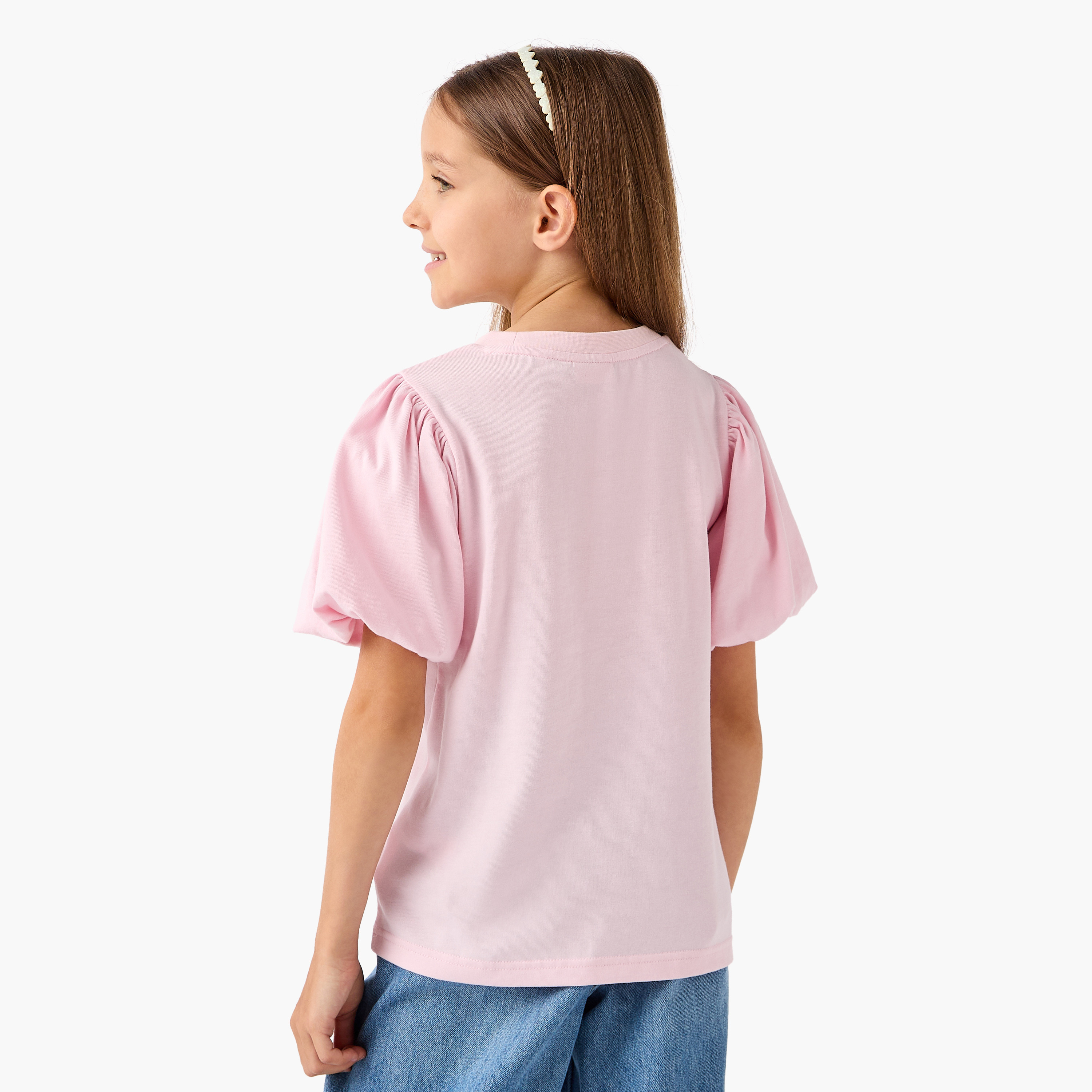 Juniors Embellished Top with Short Puff Sleeves-girls-clothing-tshirts-image-3