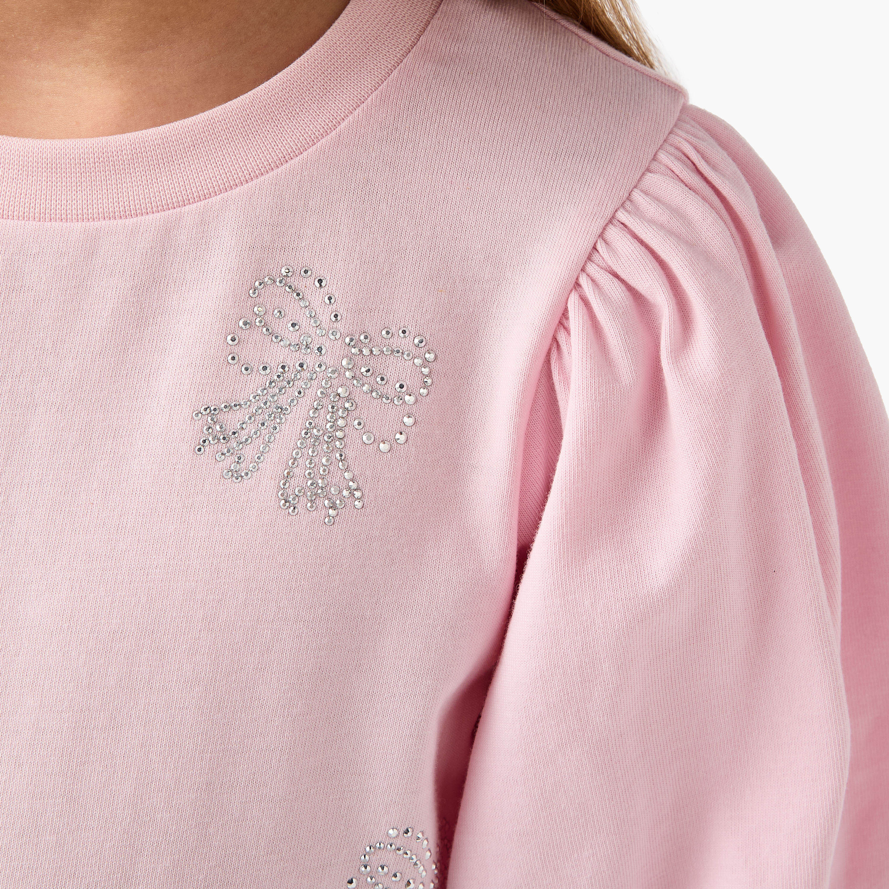 Juniors Embellished Top with Short Puff Sleeves-girls-clothing-tshirts-image-5