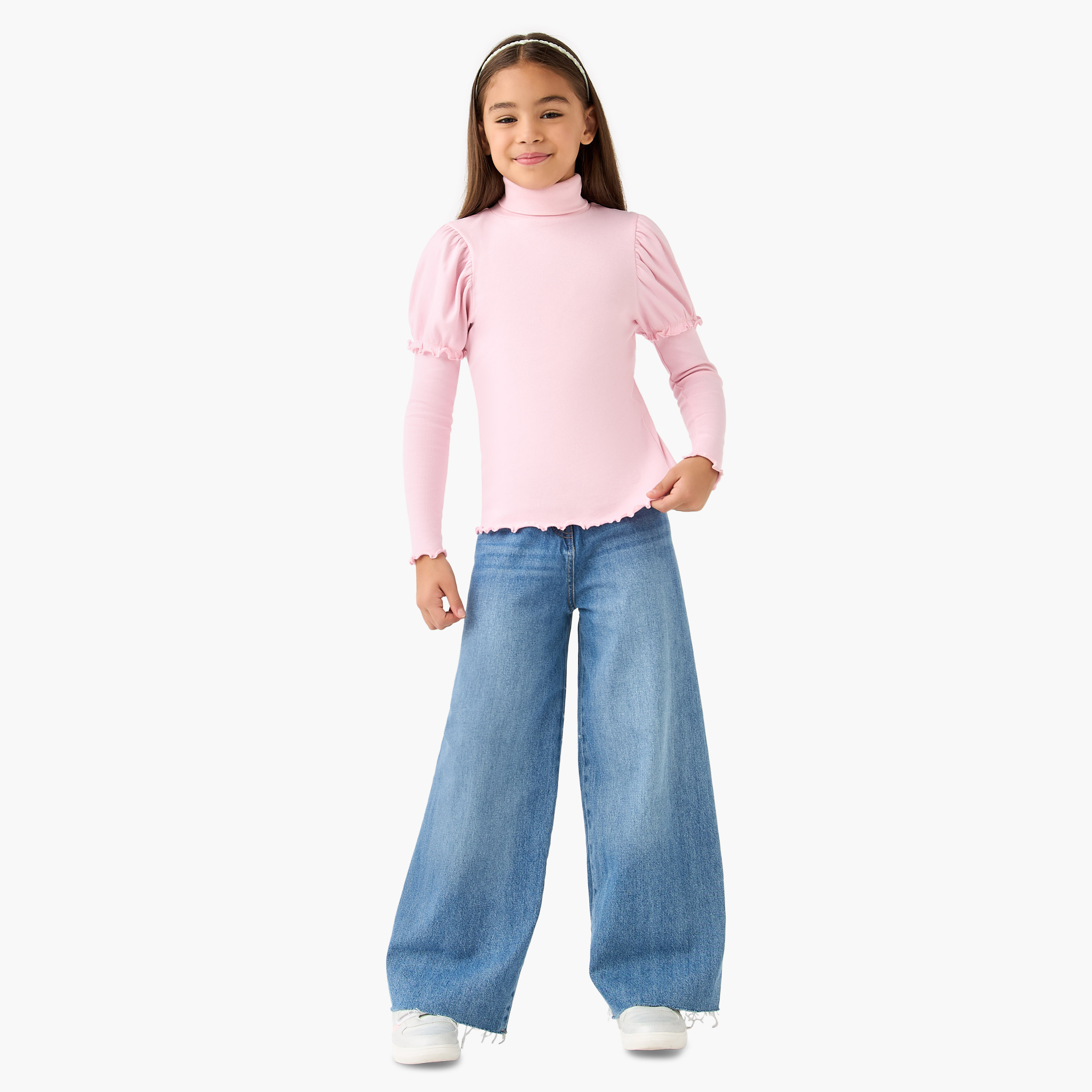 Juniors Ribbed Turtleneck T-shirt with Long Sleeves-girls-clothing-tshirts-image-2