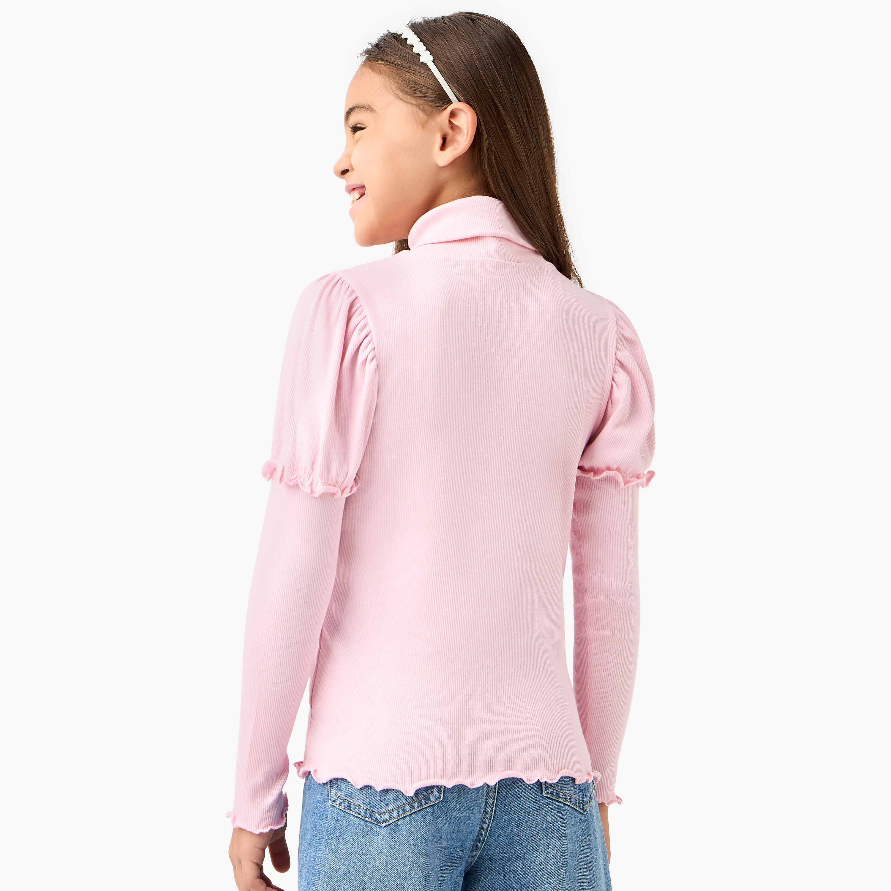 Juniors Ribbed Turtleneck T-shirt with Long Sleeves-girls-clothing-tshirts-image-3