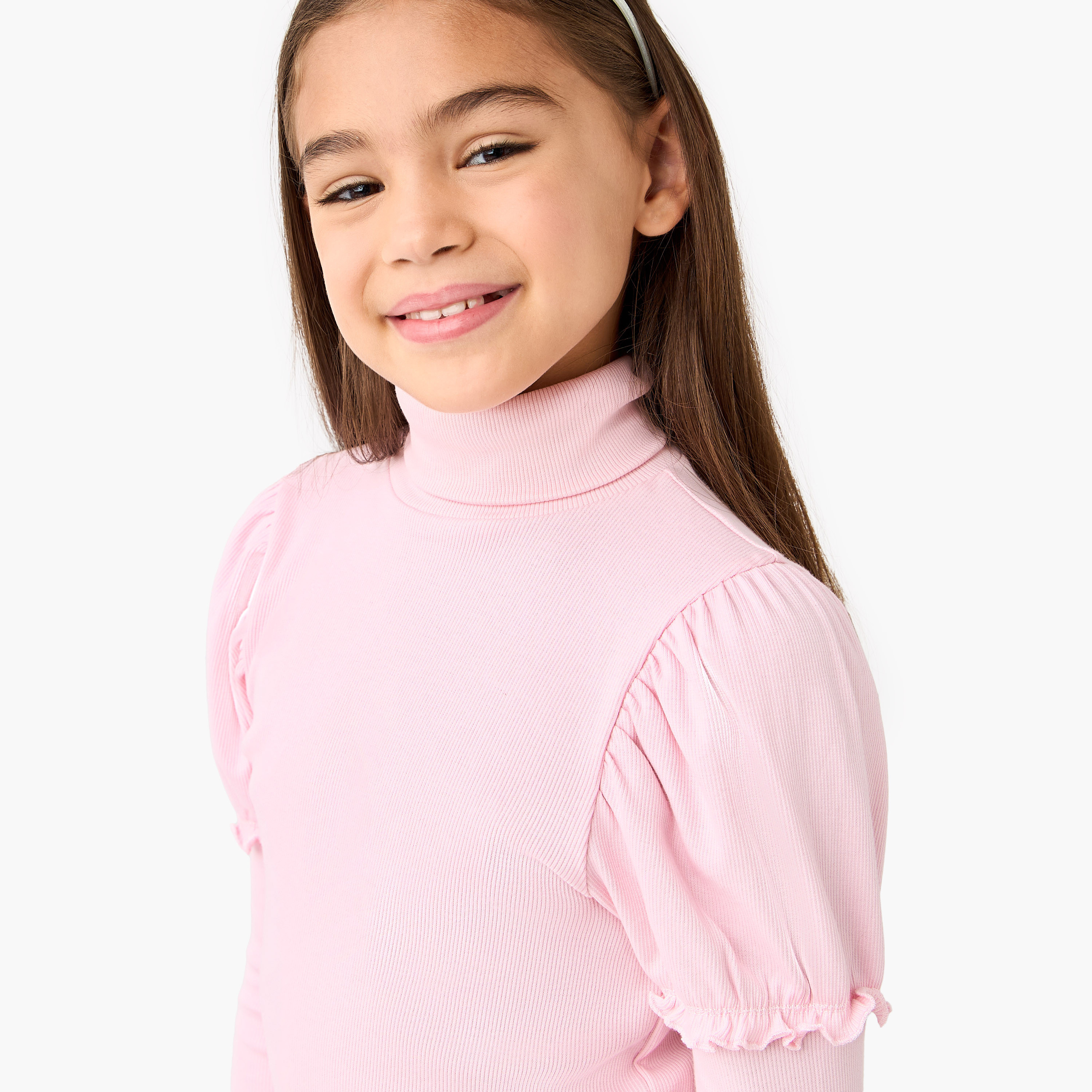 Juniors Ribbed Turtleneck T-shirt with Long Sleeves-girls-clothing-tshirts-image-4