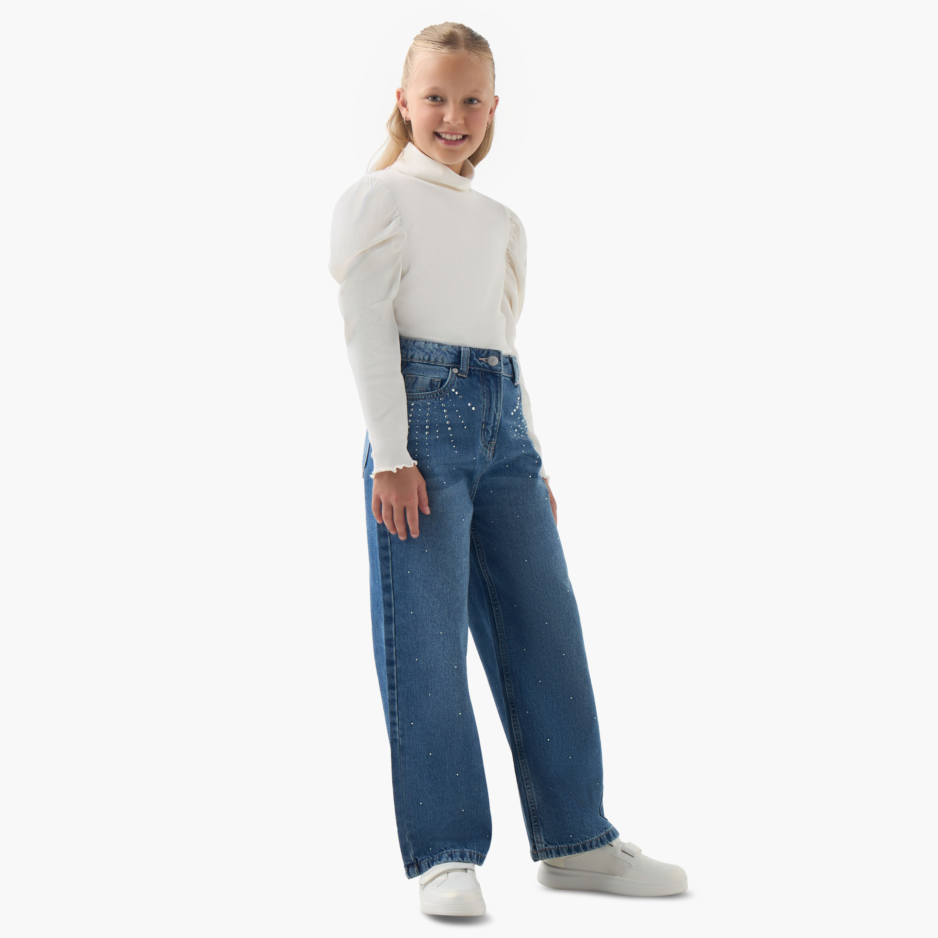 Juniors Ribbed Turtleneck T-shirt with Long Sleeves-girls-clothing-tshirts-image-2