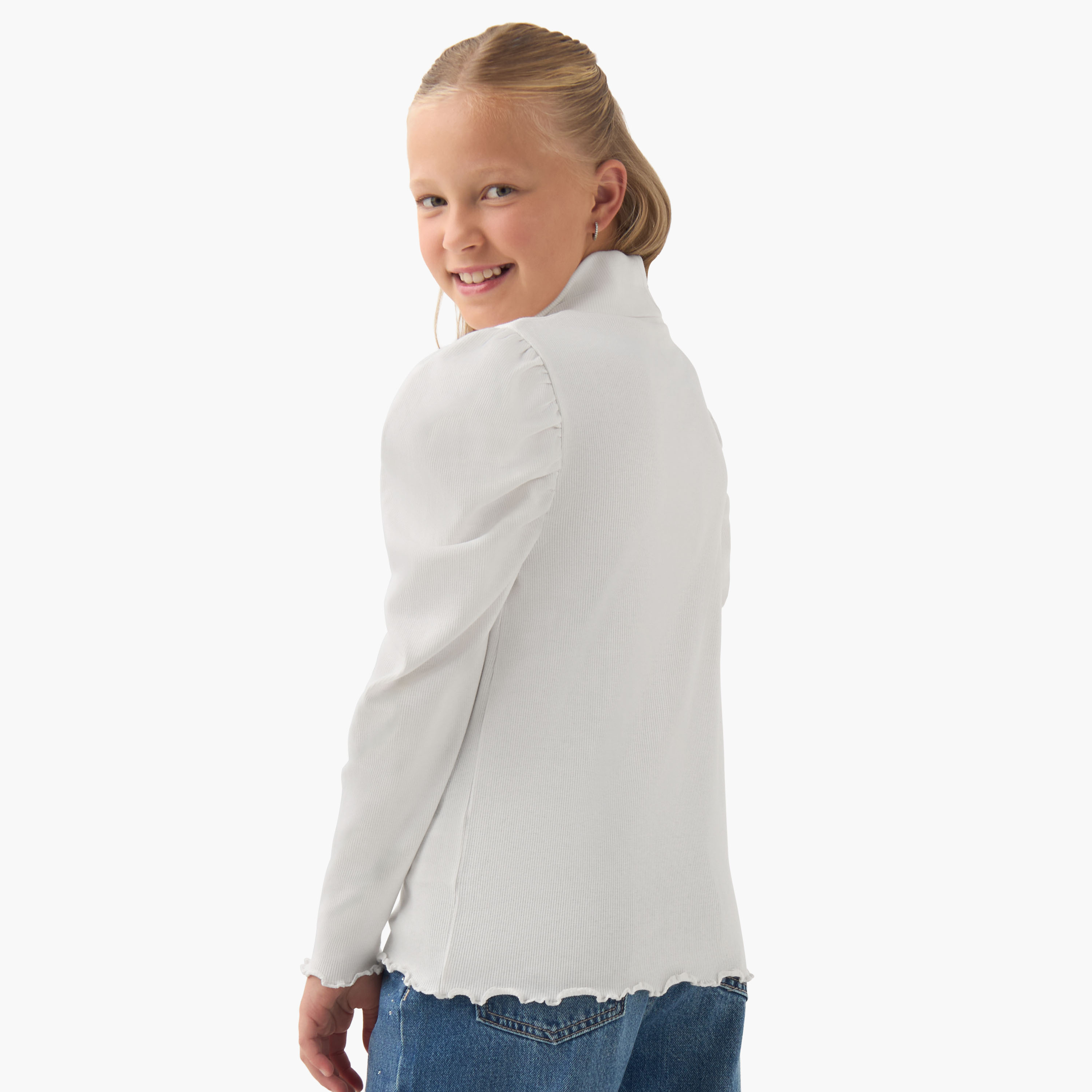 Juniors Ribbed Turtleneck T-shirt with Long Sleeves-girls-clothing-tshirts-image-3