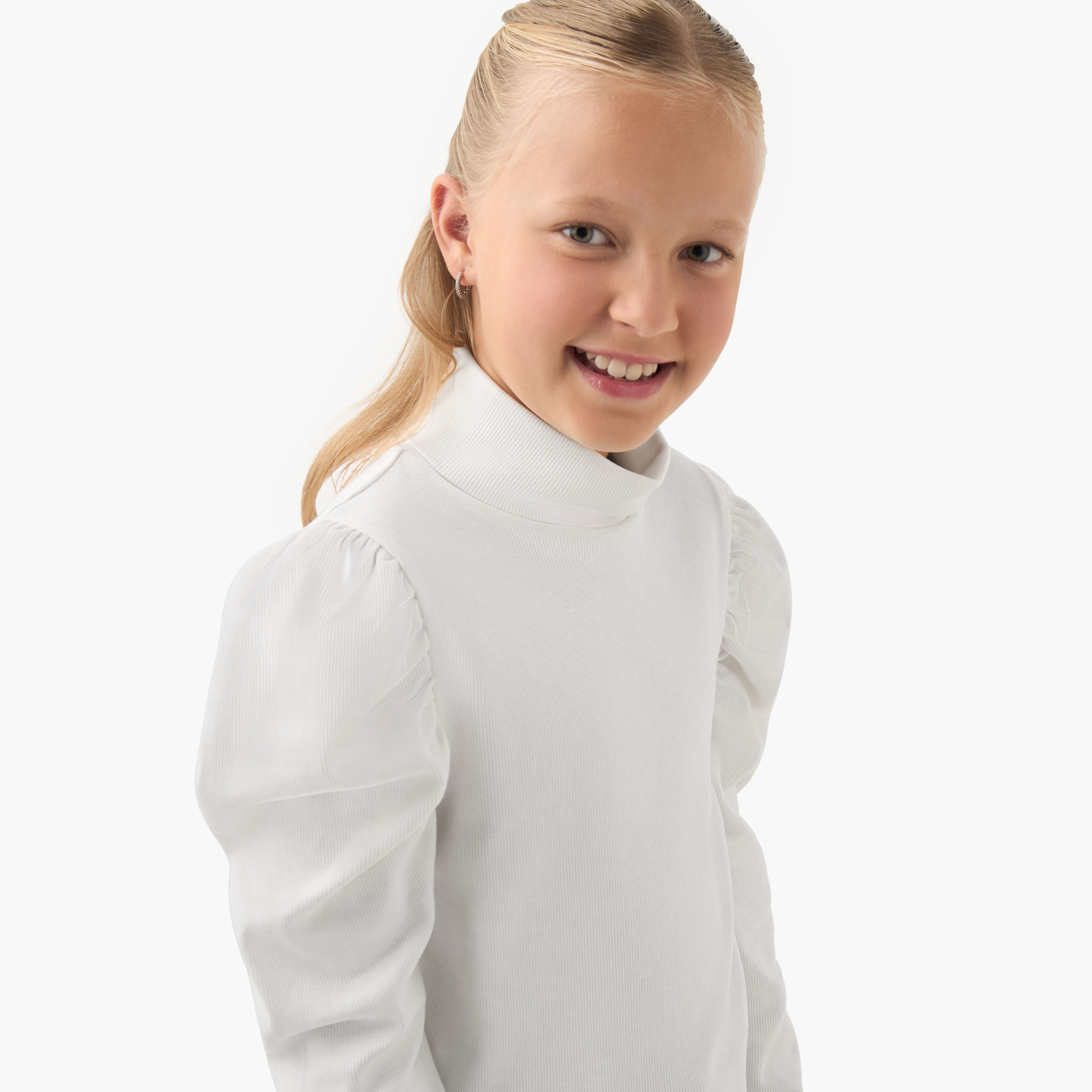Juniors Ribbed Turtleneck T-shirt with Long Sleeves-girls-clothing-tshirts-image-4