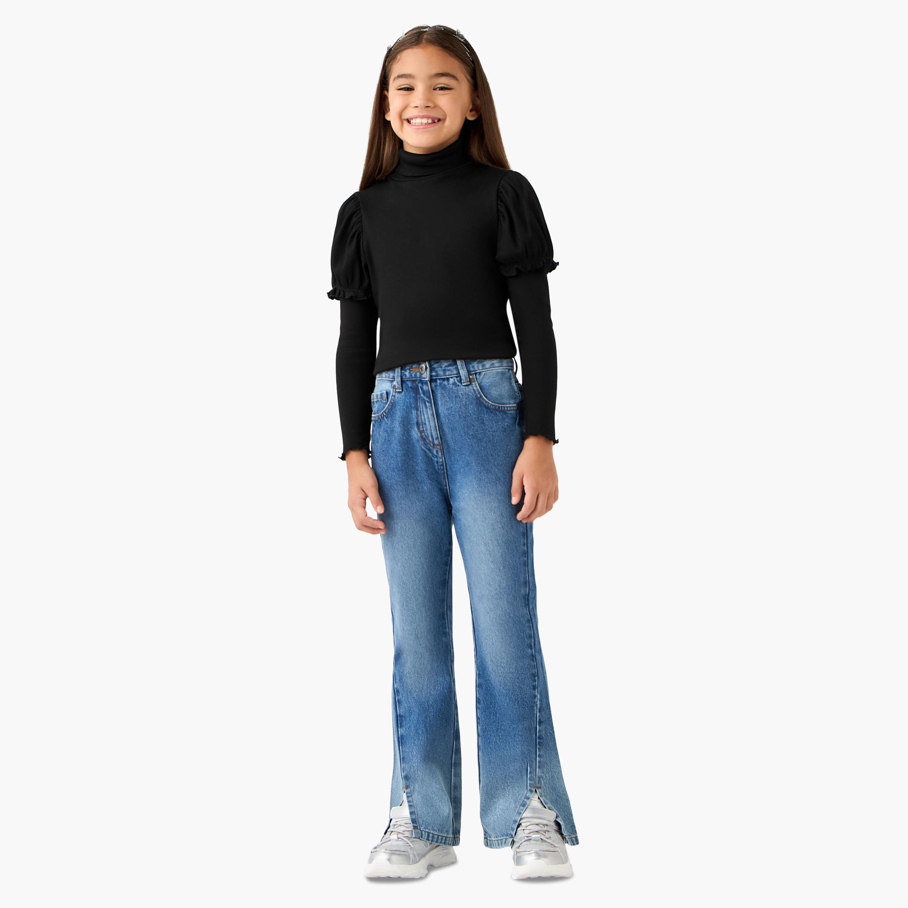 Juniors Ribbed Turtleneck T-shirt with Long Sleeves-girls-clothing-tshirts-image-2