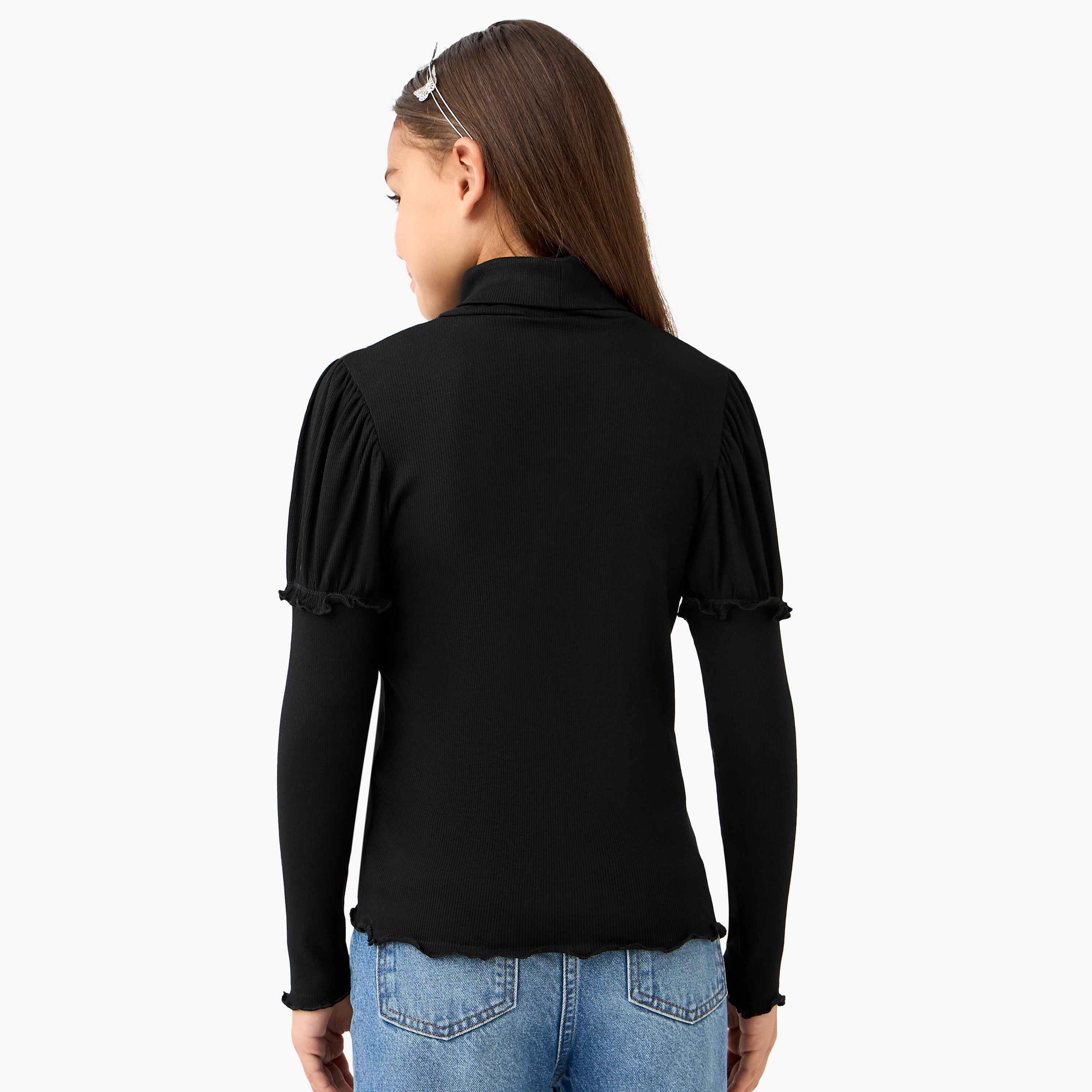 Juniors Ribbed Turtleneck T-shirt with Long Sleeves-girls-clothing-tshirts-image-3